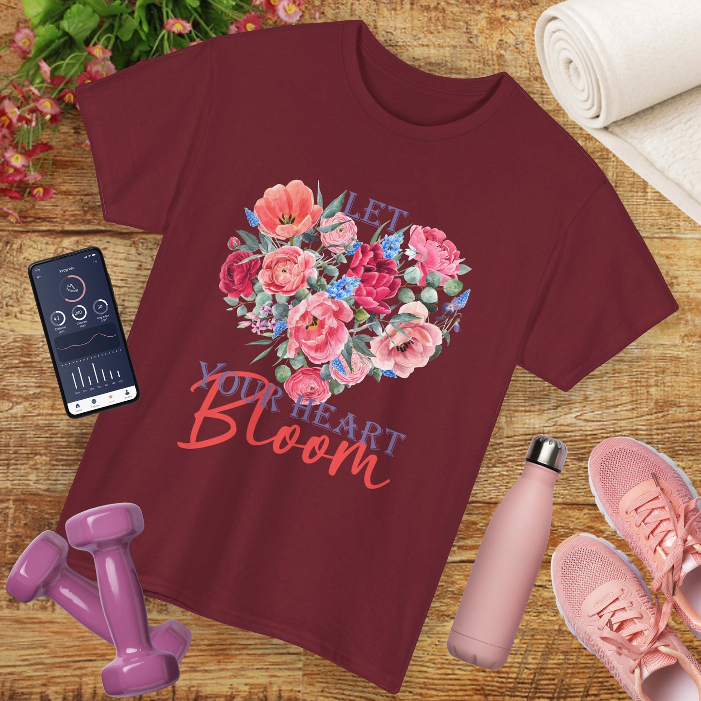 "Let Your Heart Bloom" - Floral & Love Heavy Cotton Tee