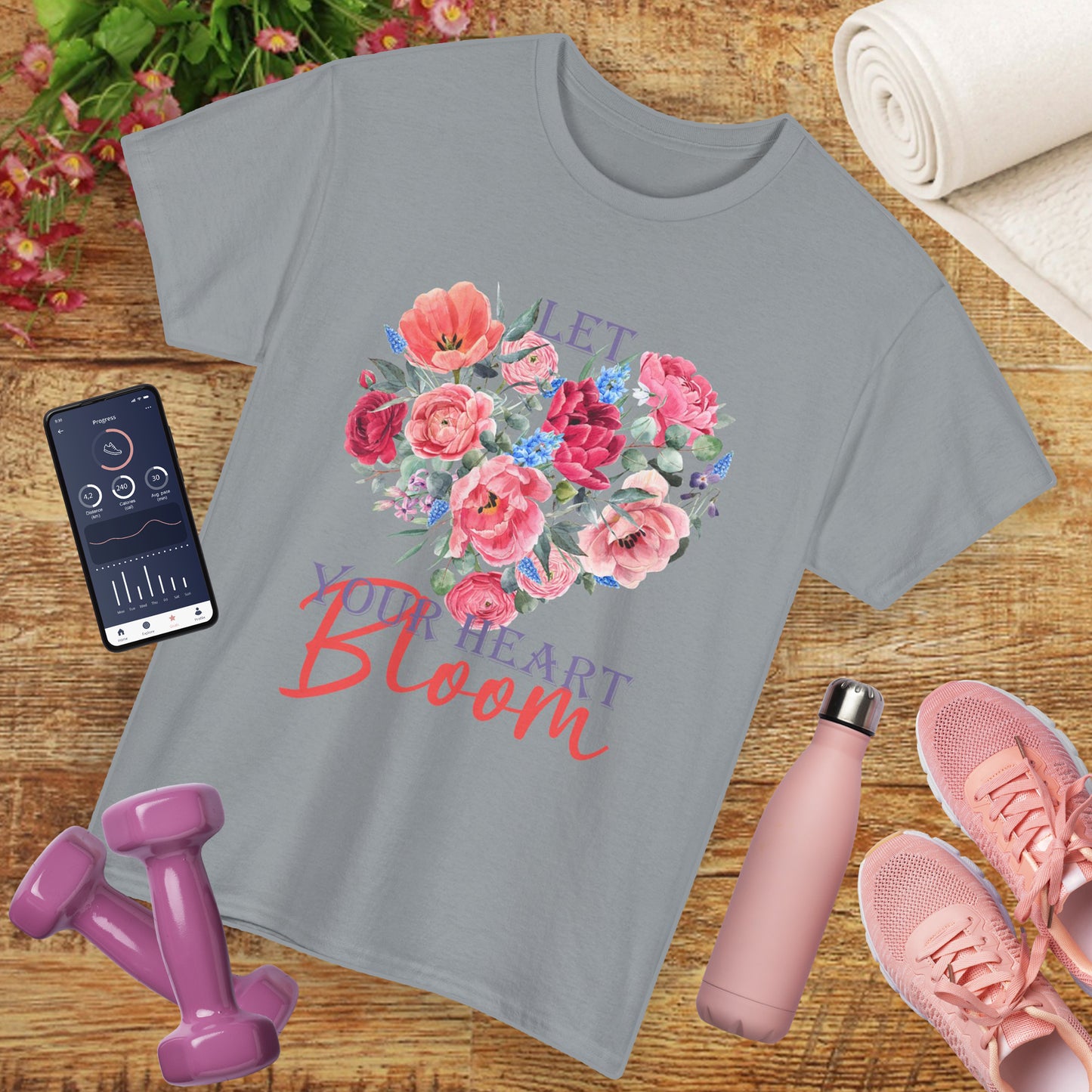 "Let Your Heart Bloom" - Floral & Love Heavy Cotton Tee