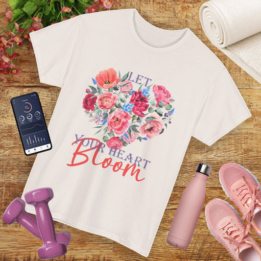 "Let Your Heart Bloom" - Floral & Love Heavy Cotton Tee