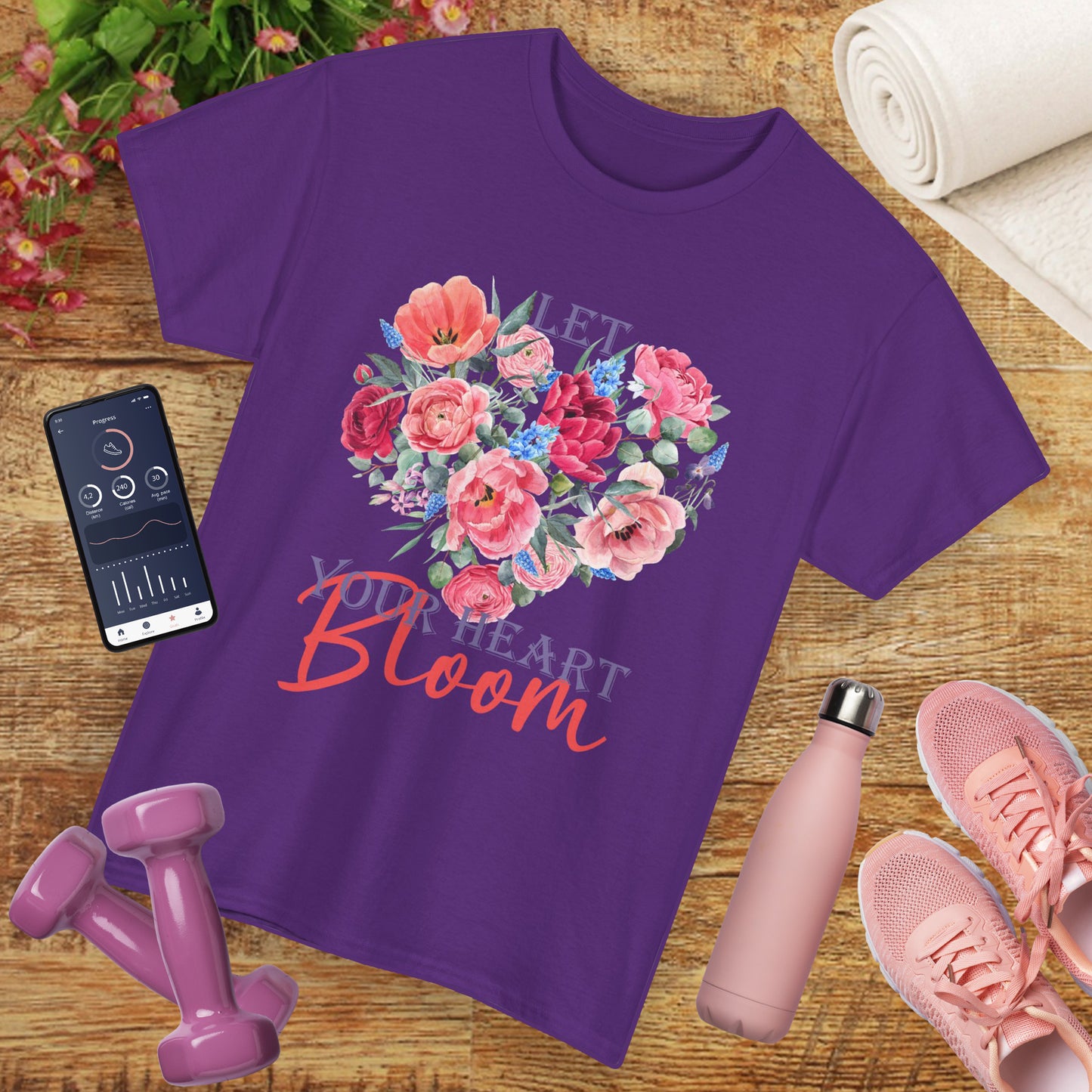 "Let Your Heart Bloom" - Floral & Love Heavy Cotton Tee