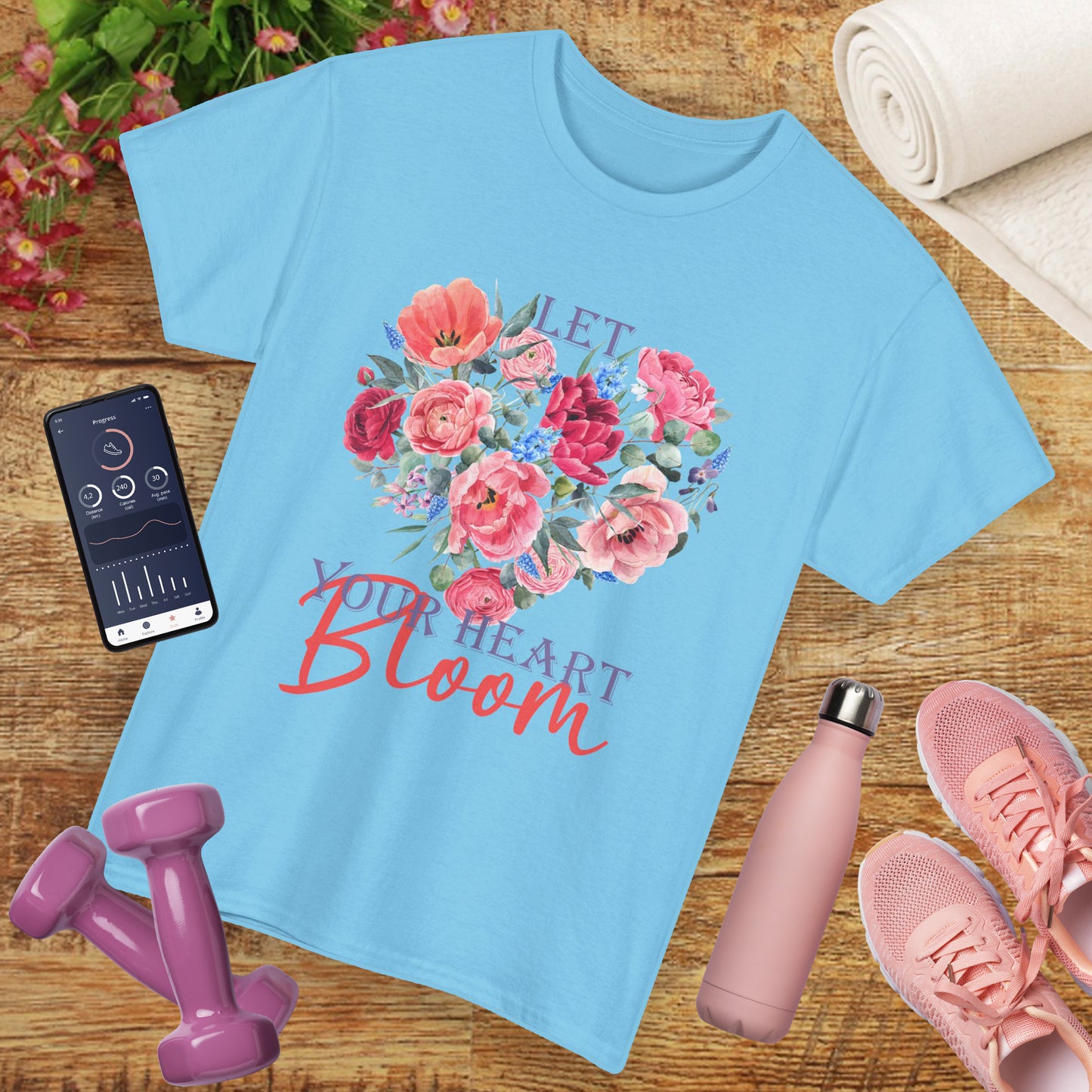 "Let Your Heart Bloom" - Floral & Love Heavy Cotton Tee