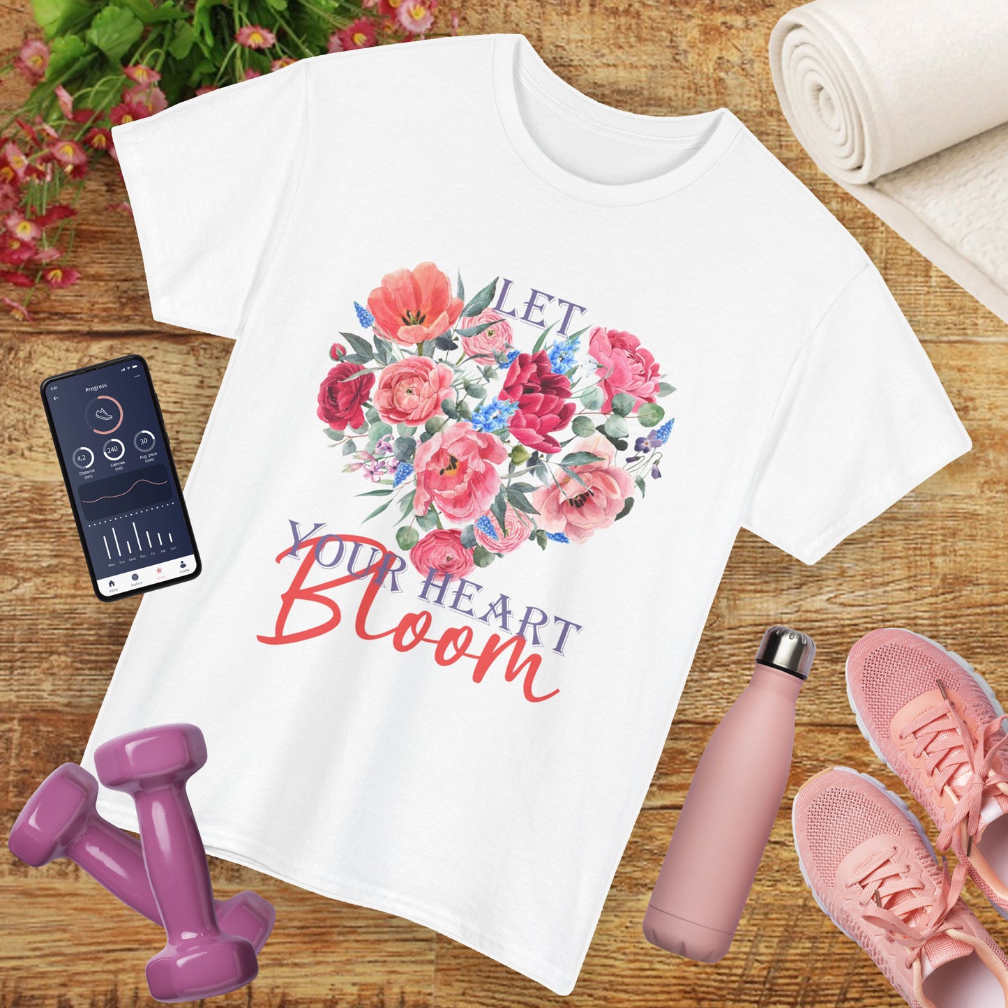 "Let Your Heart Bloom" - Floral & Love Heavy Cotton Tee