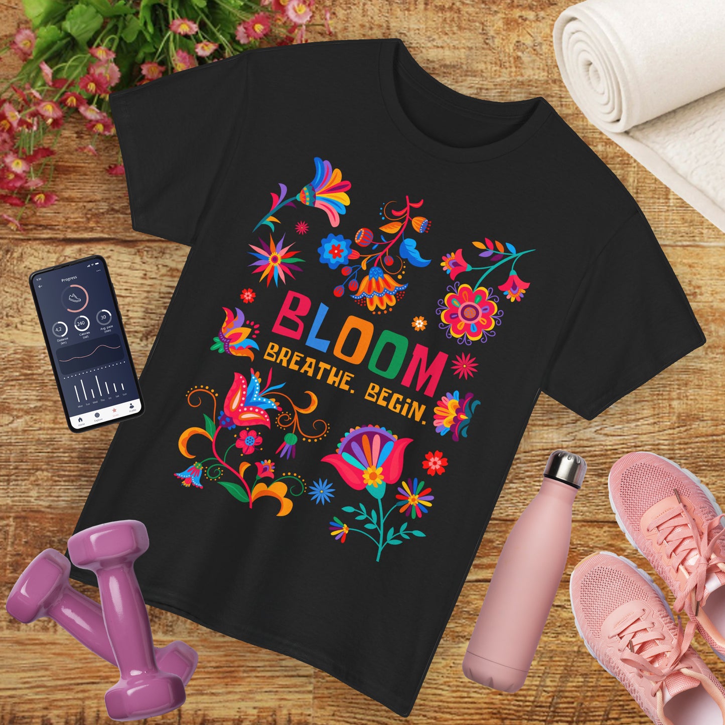 "Bloom. Breathe. Begin." Heavy Cotton Tee - A Fresh Start in Every Thread