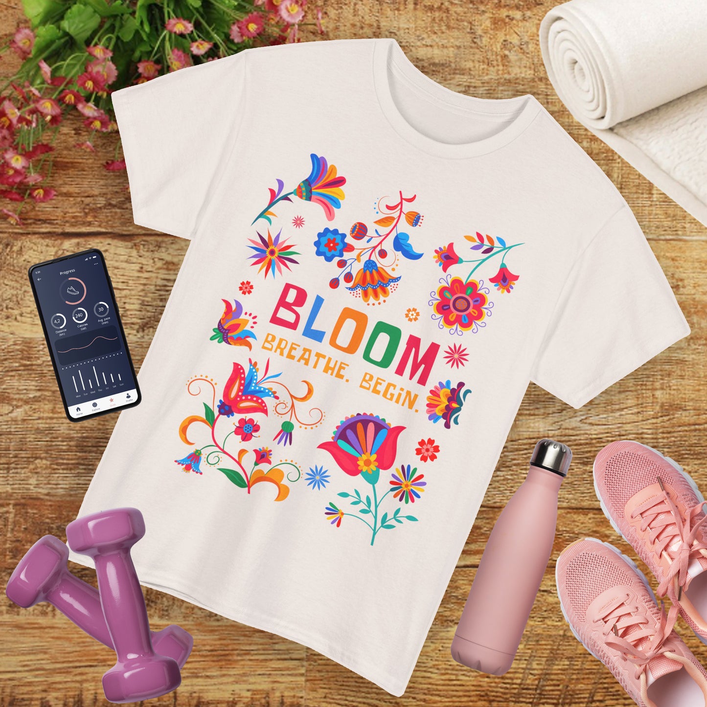 "Bloom. Breathe. Begin." Heavy Cotton Tee - A Fresh Start in Every Thread