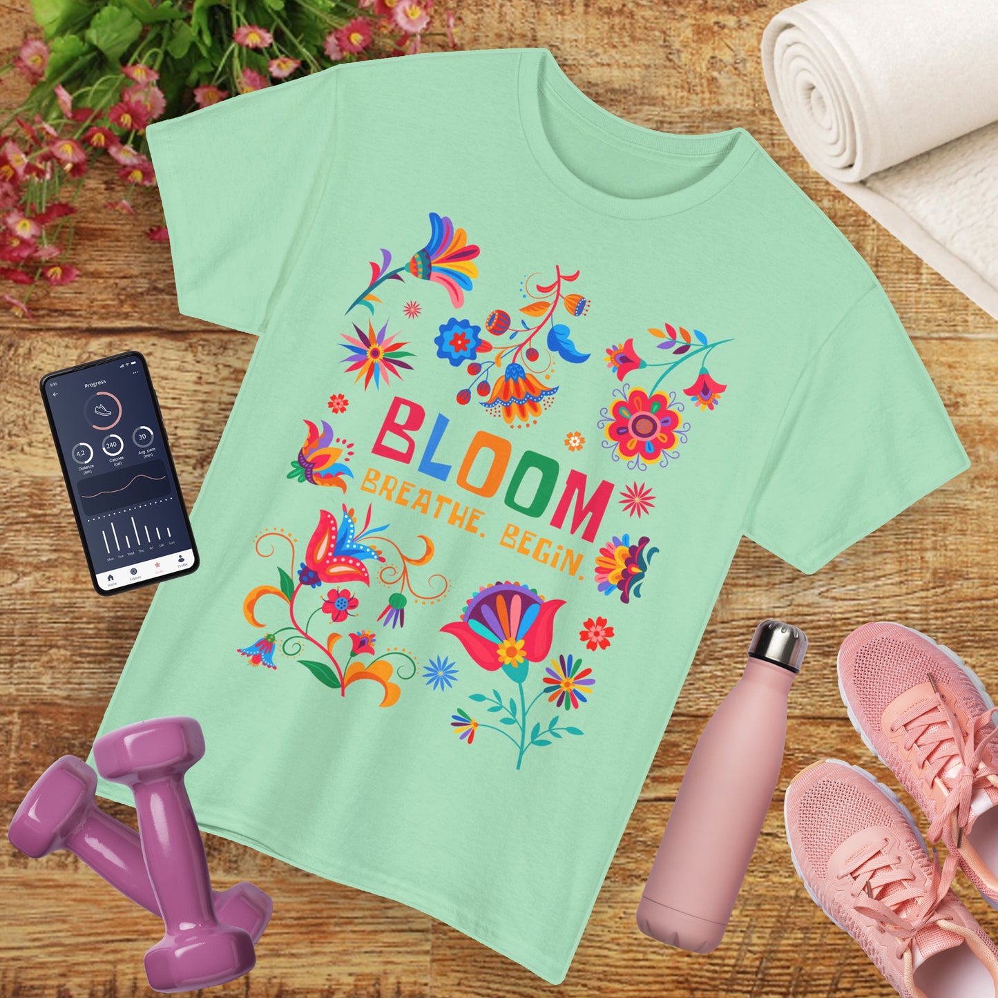 "Bloom. Breathe. Begin." Heavy Cotton Tee - A Fresh Start in Every Thread