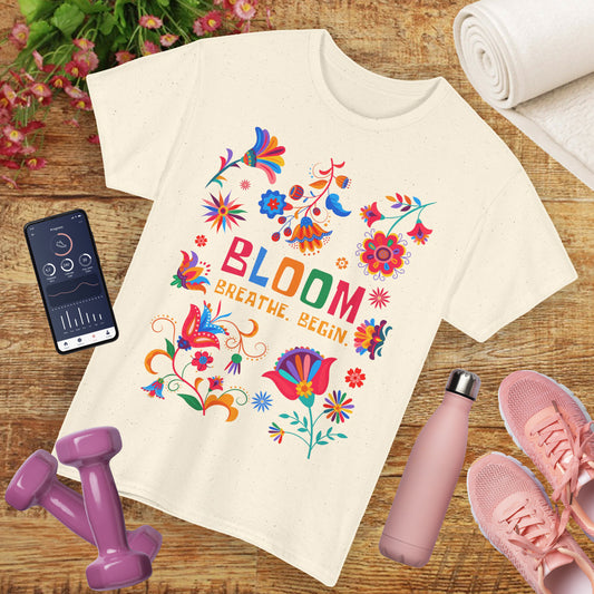 "Bloom. Breathe. Begin." Heavy Cotton Tee - A Fresh Start in Every Thread