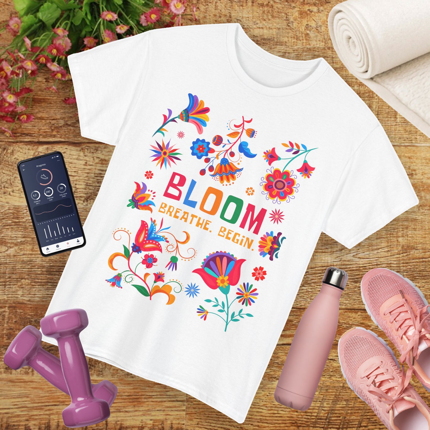 "Bloom. Breathe. Begin." Heavy Cotton Tee - A Fresh Start in Every Thread