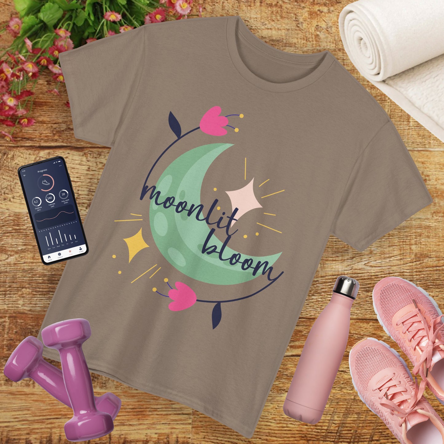 🌙Moonlit Bloom Heavy Cotton Tee - Where Magic and Growth Meet