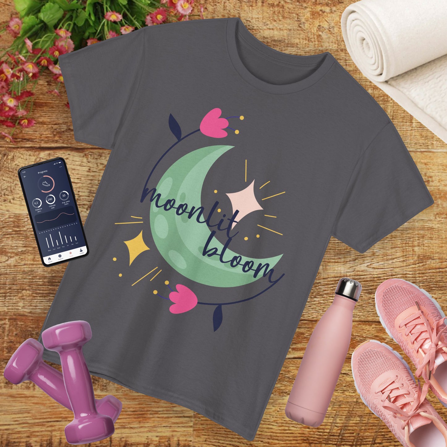 🌙Moonlit Bloom Heavy Cotton Tee - Where Magic and Growth Meet