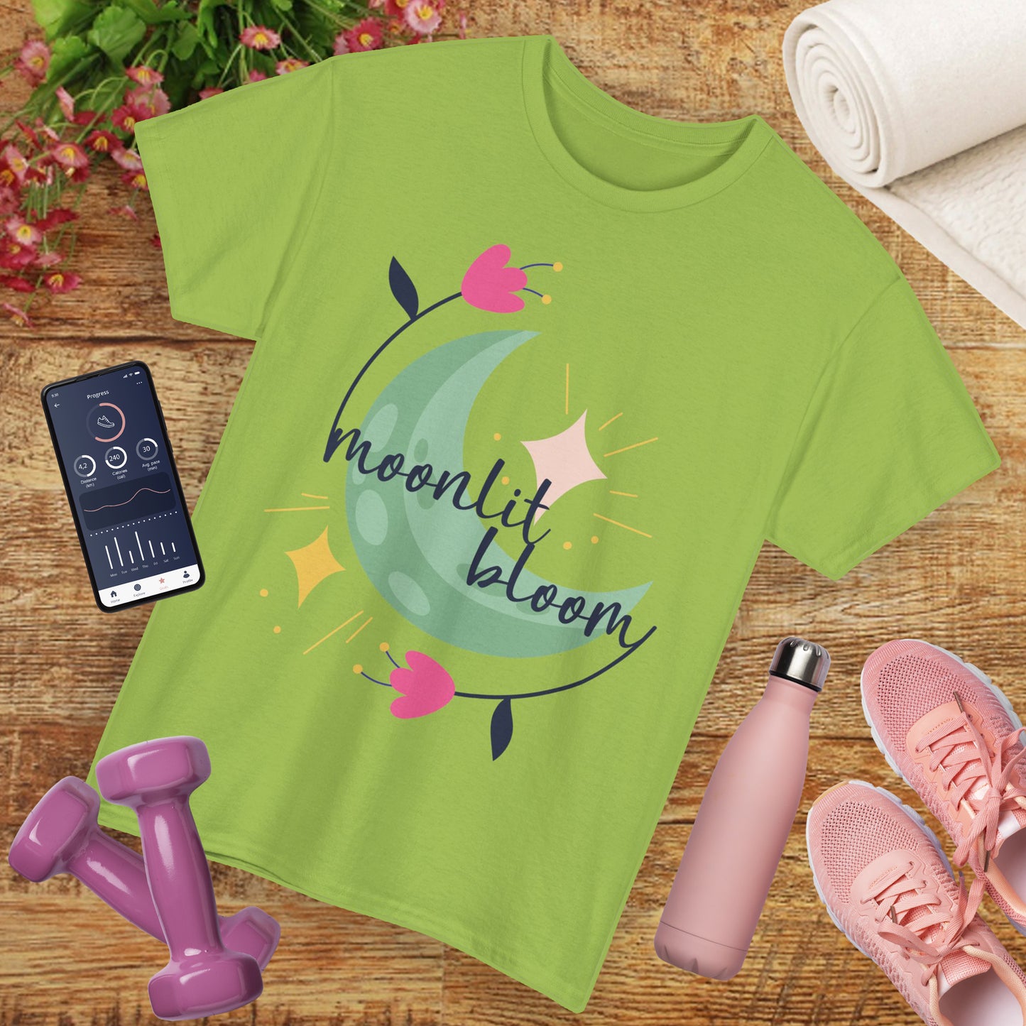 🌙Moonlit Bloom Heavy Cotton Tee - Where Magic and Growth Meet