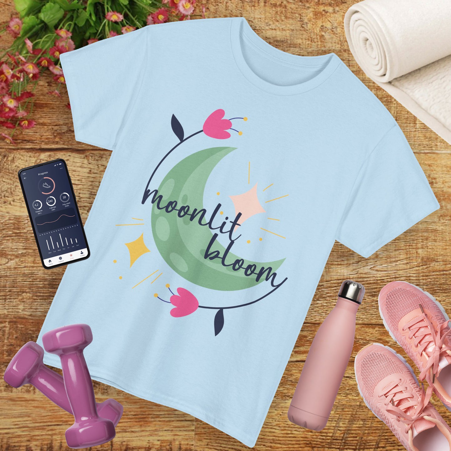 🌙Moonlit Bloom Heavy Cotton Tee - Where Magic and Growth Meet