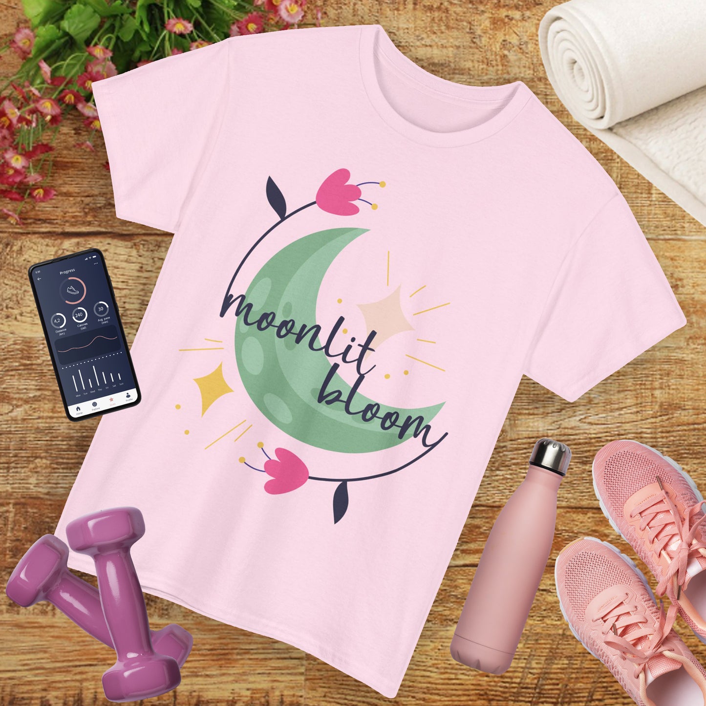 🌙Moonlit Bloom Heavy Cotton Tee - Where Magic and Growth Meet