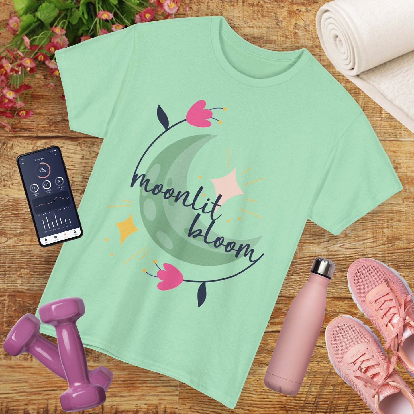 🌙Moonlit Bloom Heavy Cotton Tee - Where Magic and Growth Meet