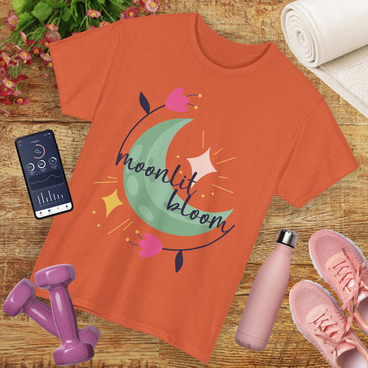 🌙Moonlit Bloom Heavy Cotton Tee - Where Magic and Growth Meet