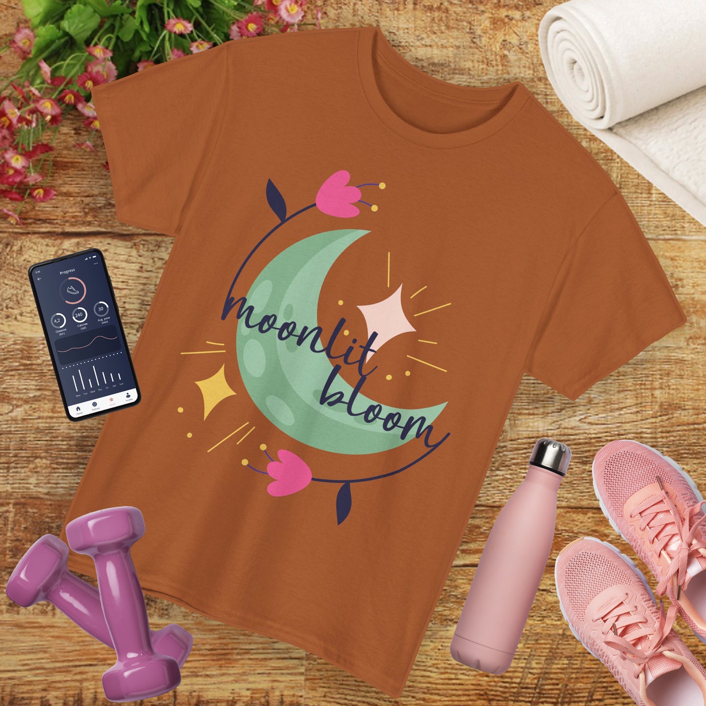 🌙Moonlit Bloom Heavy Cotton Tee - Where Magic and Growth Meet