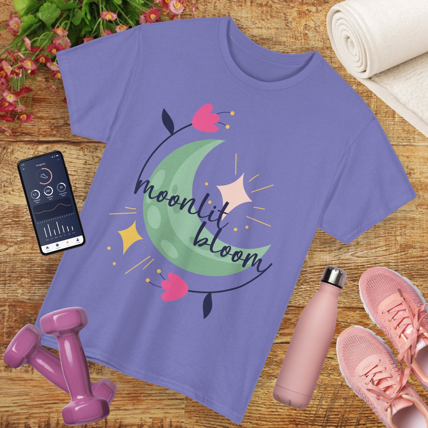 🌙Moonlit Bloom Heavy Cotton Tee - Where Magic and Growth Meet