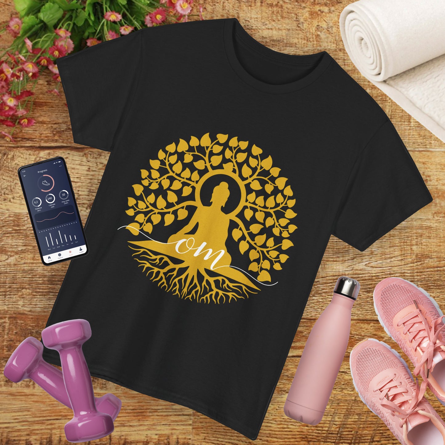 Rooted in Om - Buddha Under the Bodhi Tree Heavy Cotton Tee