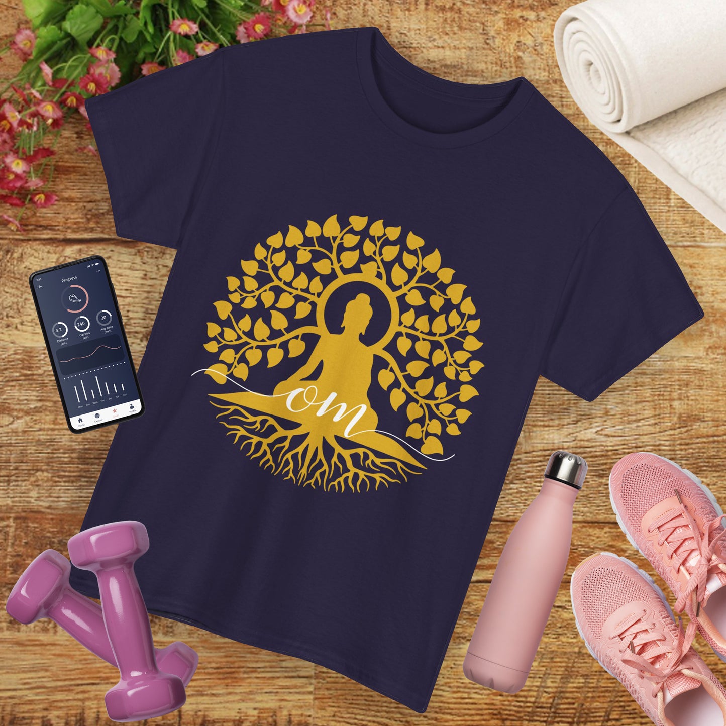 Rooted in Om - Buddha Under the Bodhi Tree Heavy Cotton Tee