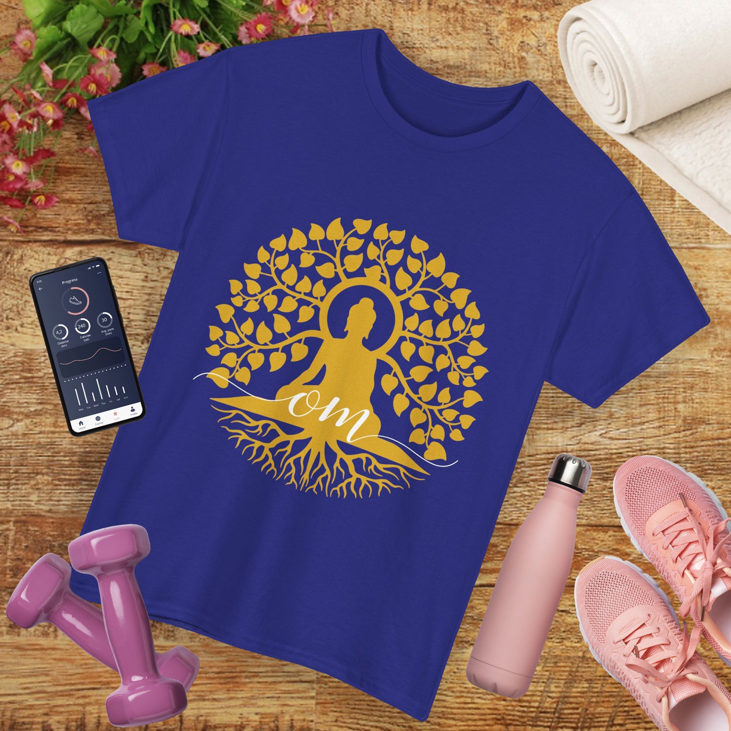 Rooted in Om - Buddha Under the Bodhi Tree Heavy Cotton Tee