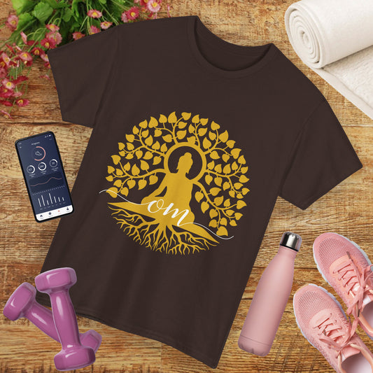 Rooted in Om - Buddha Under the Bodhi Tree Heavy Cotton Tee