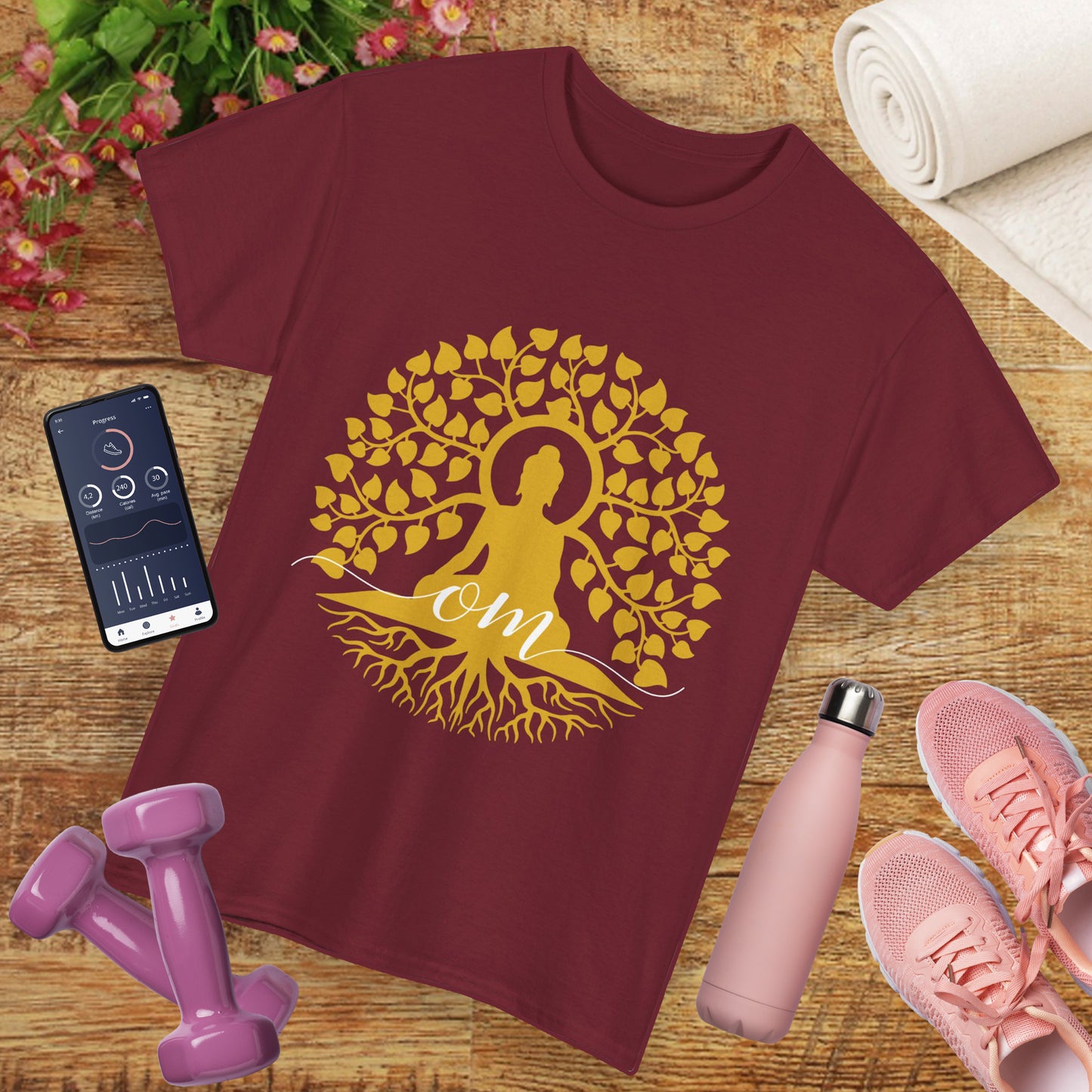 Rooted in Om - Buddha Under the Bodhi Tree Heavy Cotton Tee