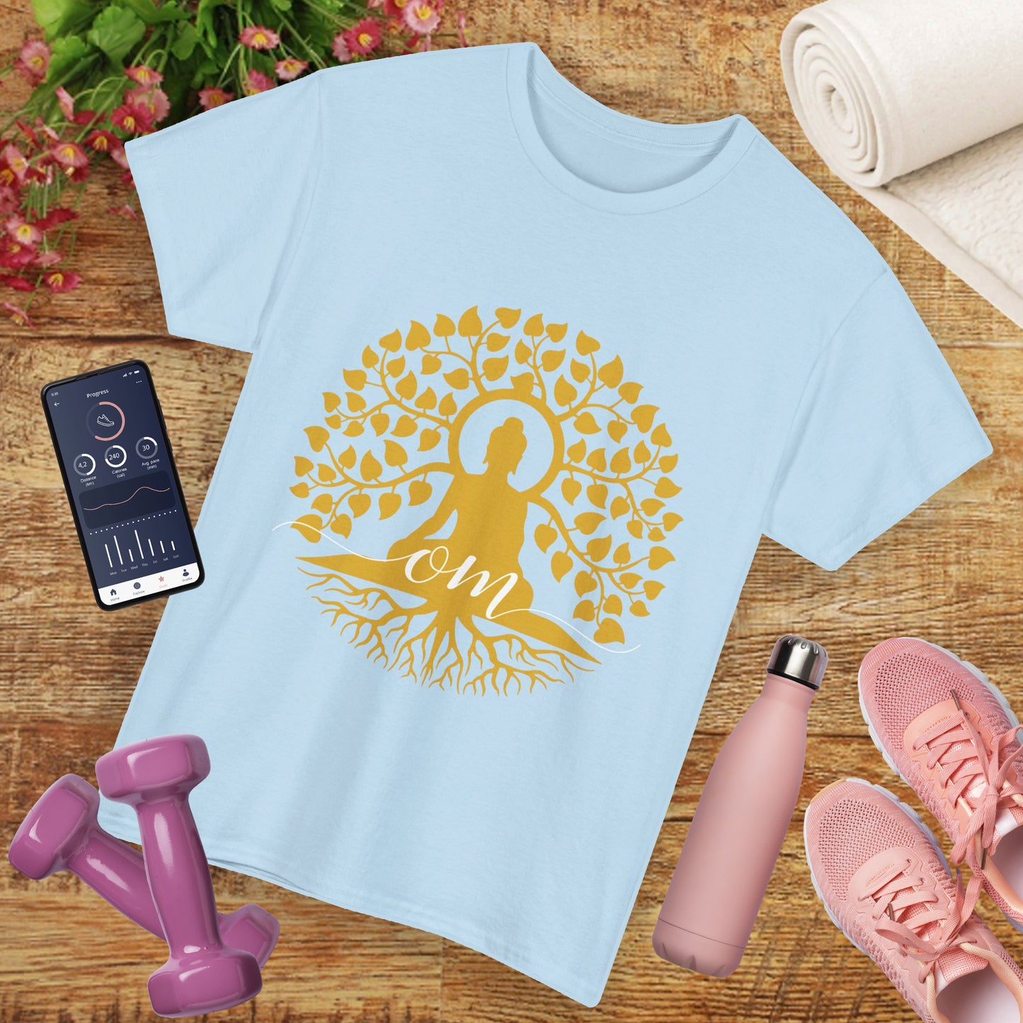 Rooted in Om - Buddha Under the Bodhi Tree Heavy Cotton Tee