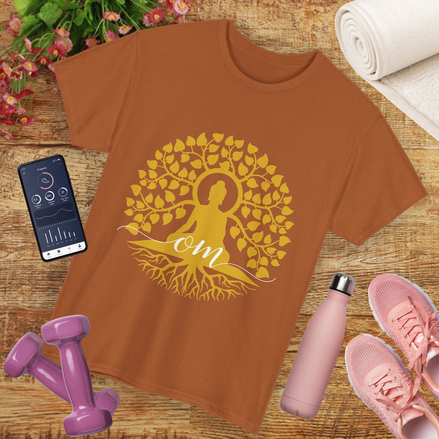 Rooted in Om - Buddha Under the Bodhi Tree Heavy Cotton Tee
