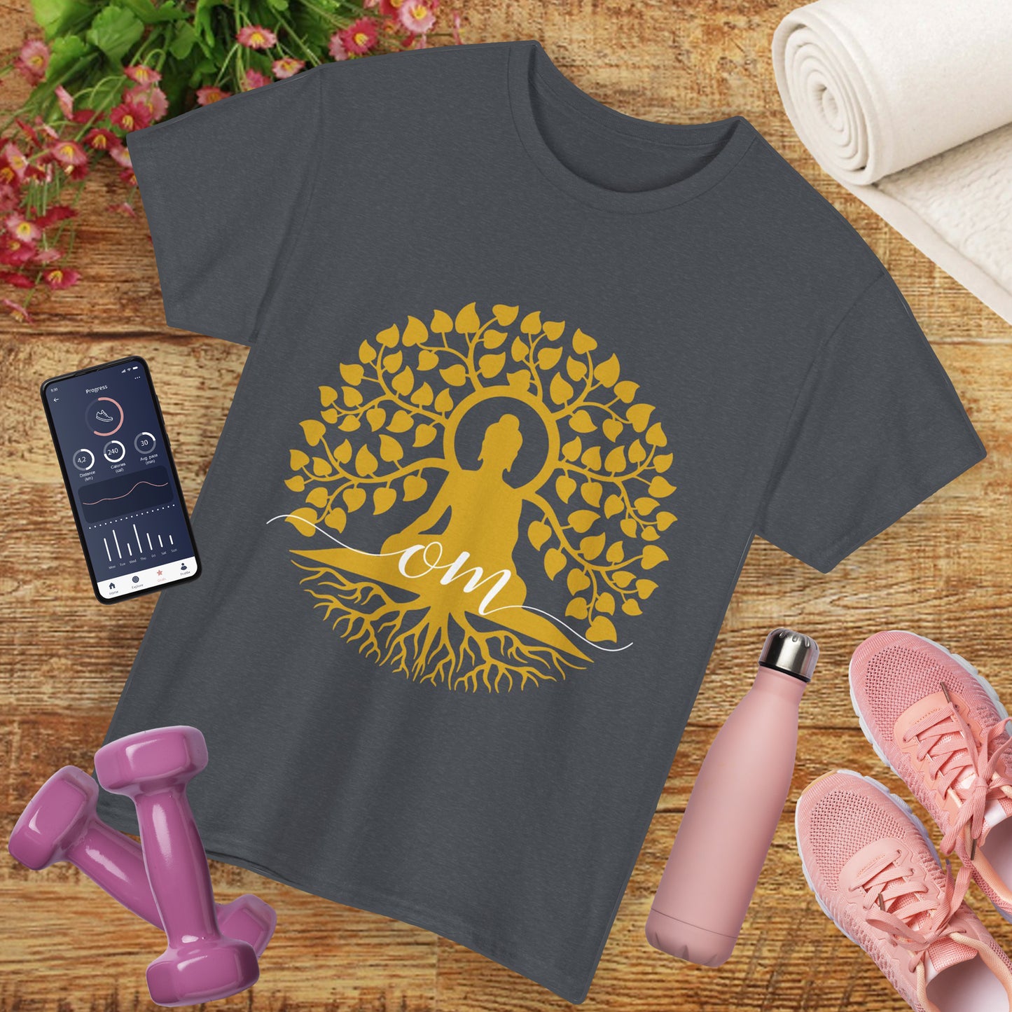 Rooted in Om - Buddha Under the Bodhi Tree Heavy Cotton Tee