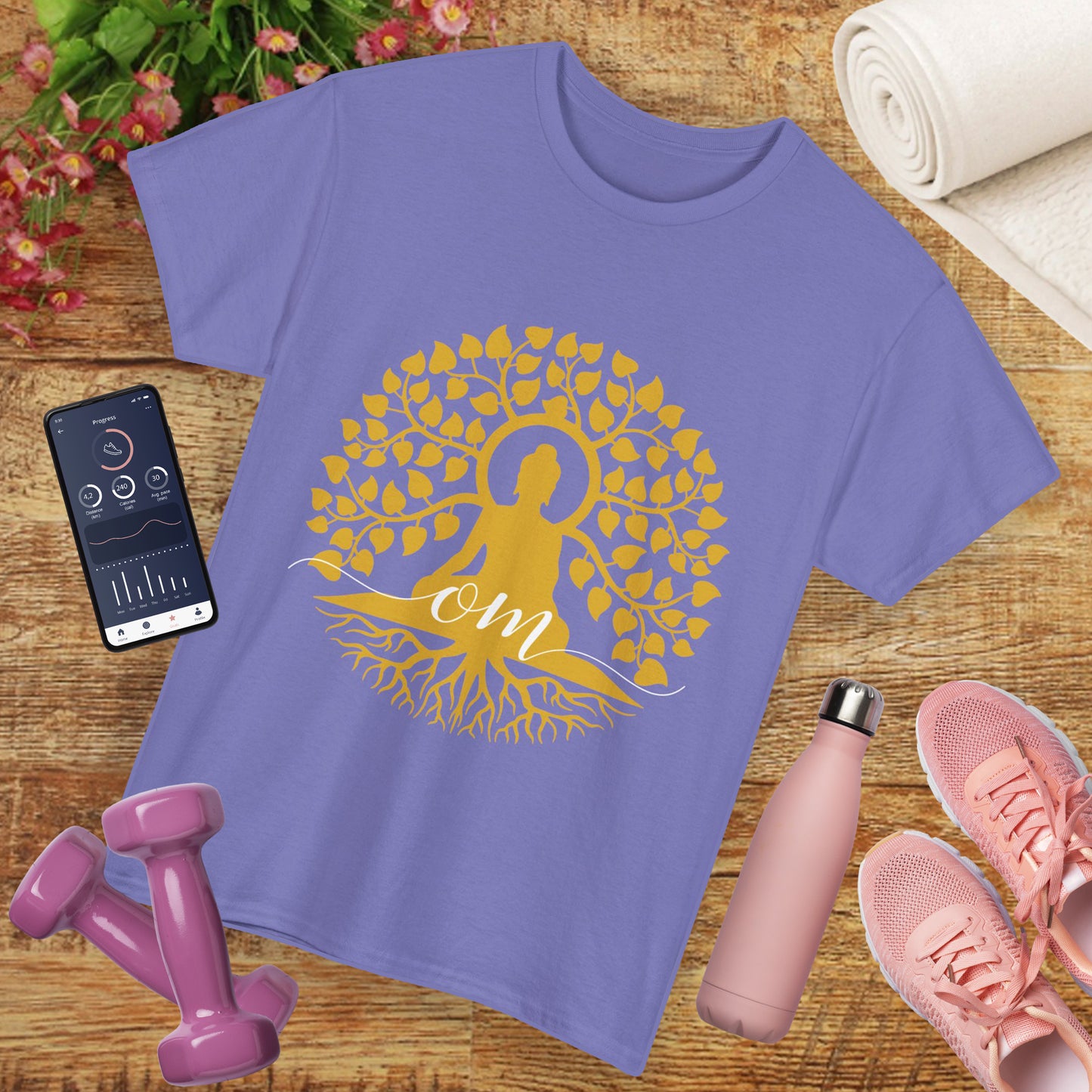 Rooted in Om - Buddha Under the Bodhi Tree Heavy Cotton Tee