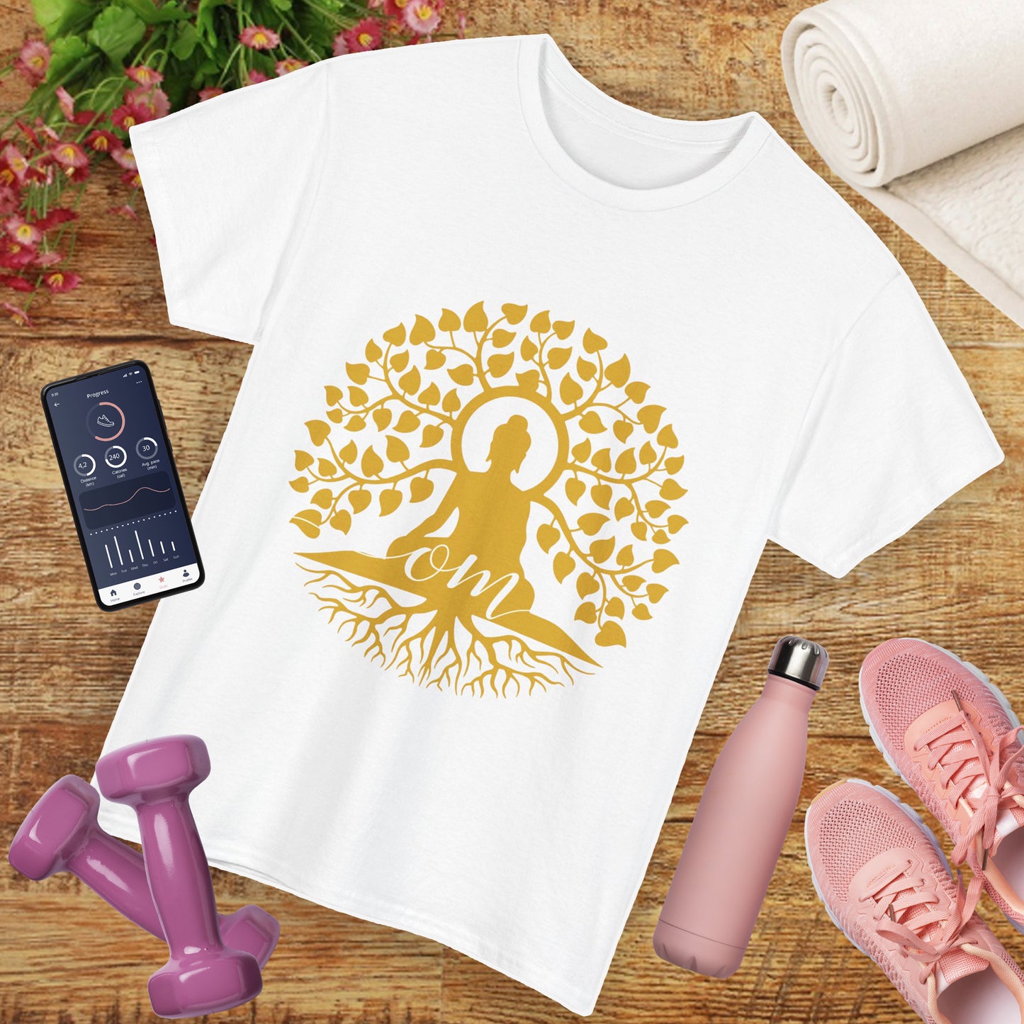Rooted in Om - Buddha Under the Bodhi Tree Heavy Cotton Tee
