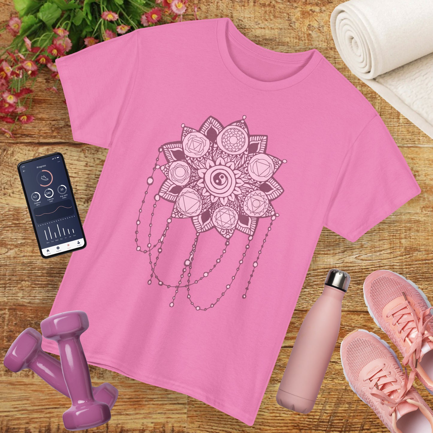 🌸Boho Harmony Heavy Cotton Tee - Pink Mandala & Yin Yang Vibes