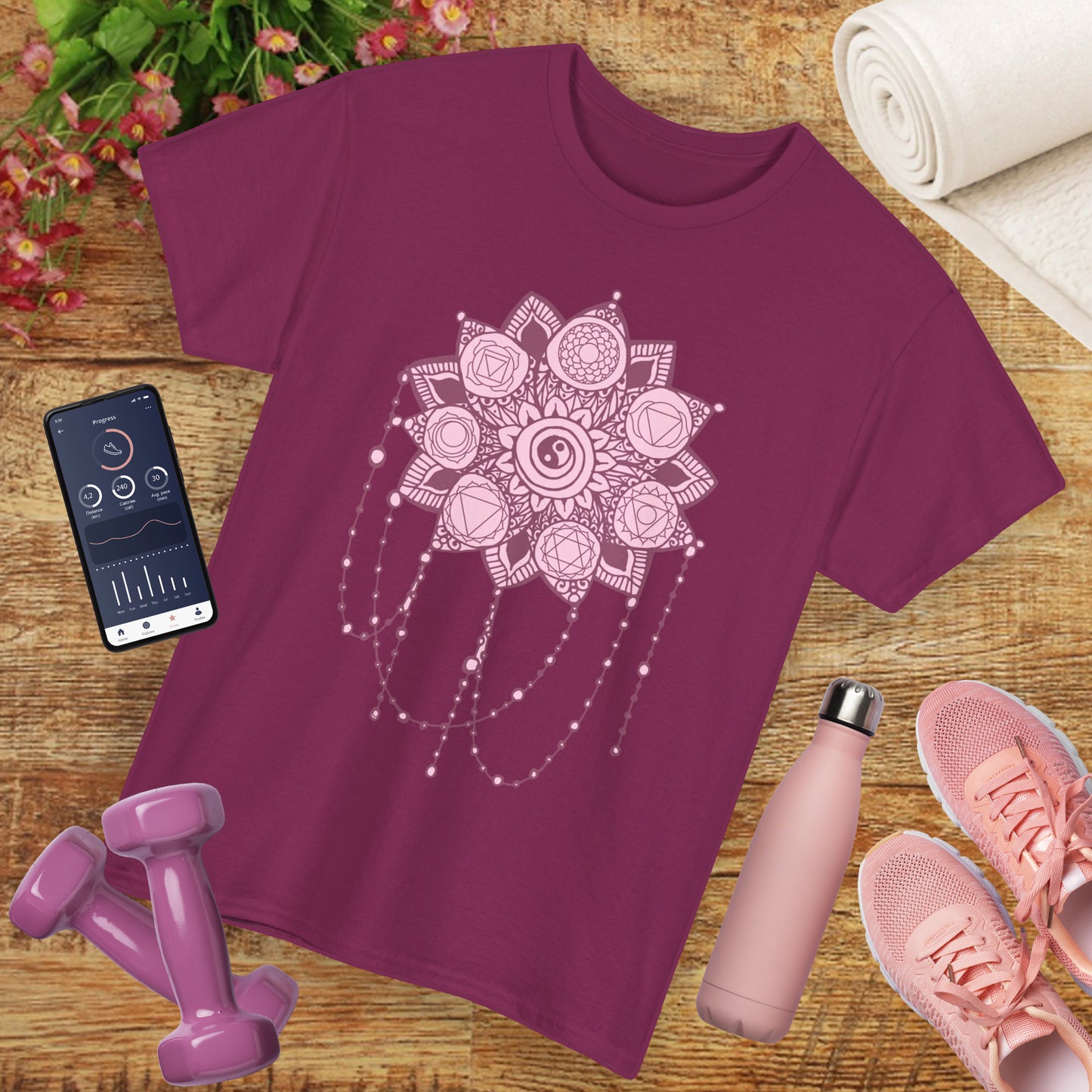 🌸Boho Harmony Heavy Cotton Tee - Pink Mandala & Yin Yang Vibes