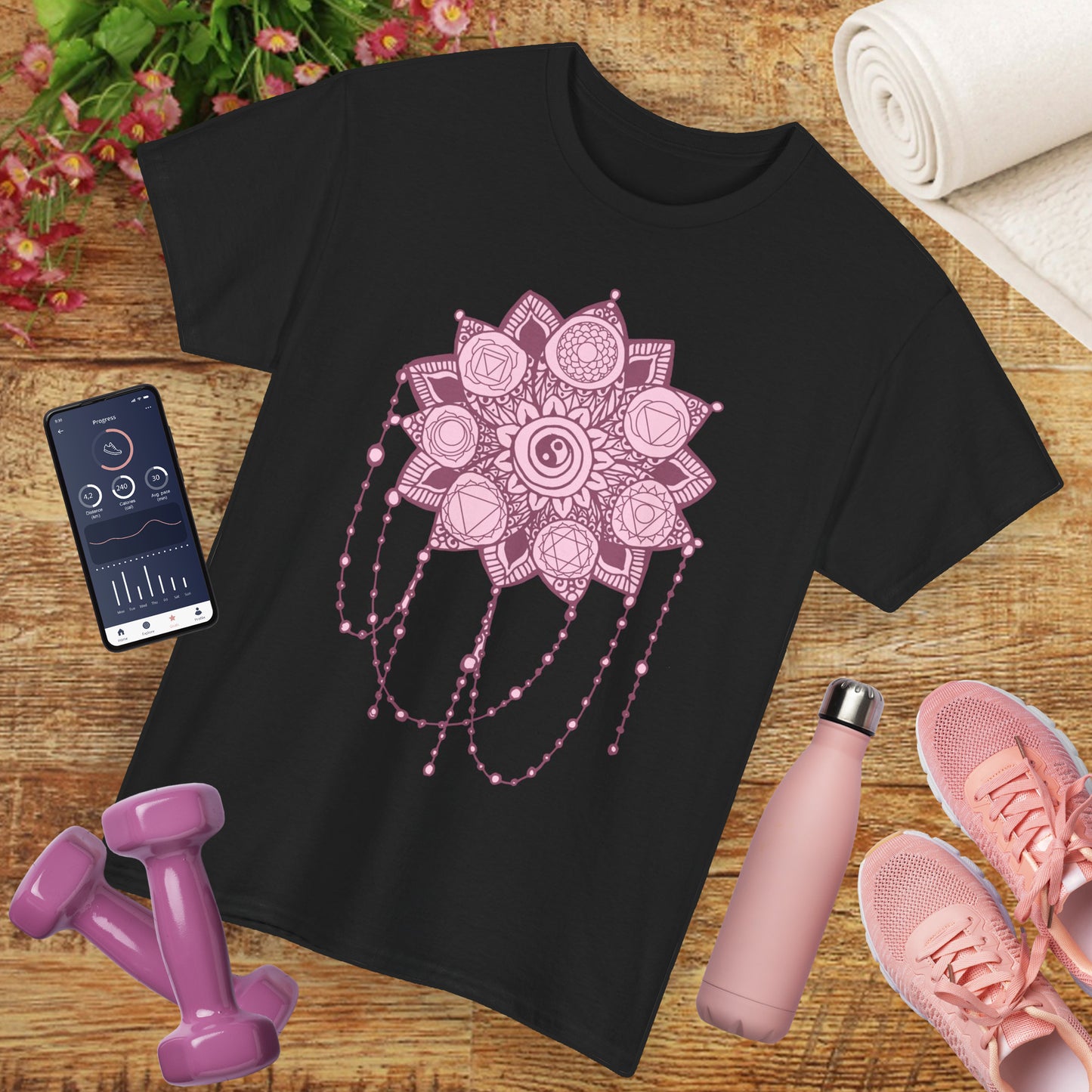 🌸Boho Harmony Heavy Cotton Tee - Pink Mandala & Yin Yang Vibes