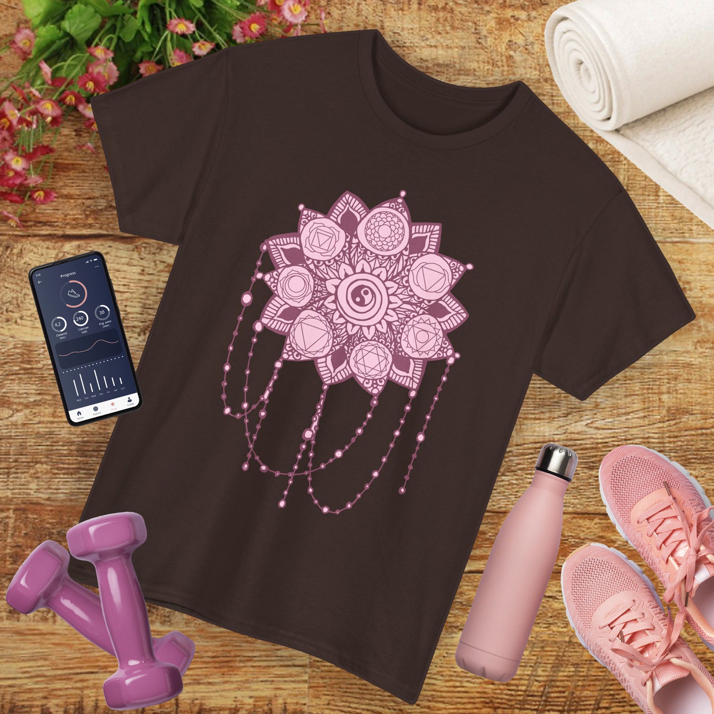 🌸Boho Harmony Heavy Cotton Tee - Pink Mandala & Yin Yang Vibes