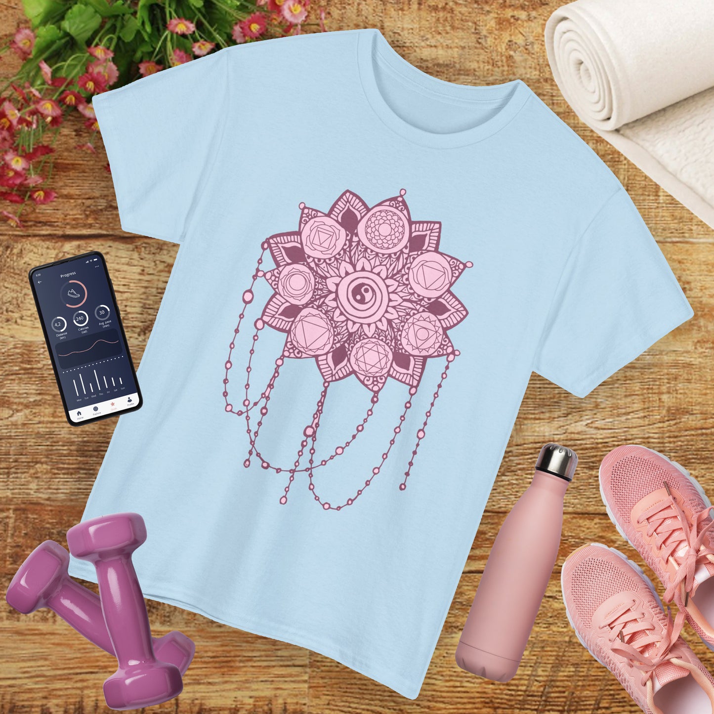 🌸Boho Harmony Heavy Cotton Tee - Pink Mandala & Yin Yang Vibes