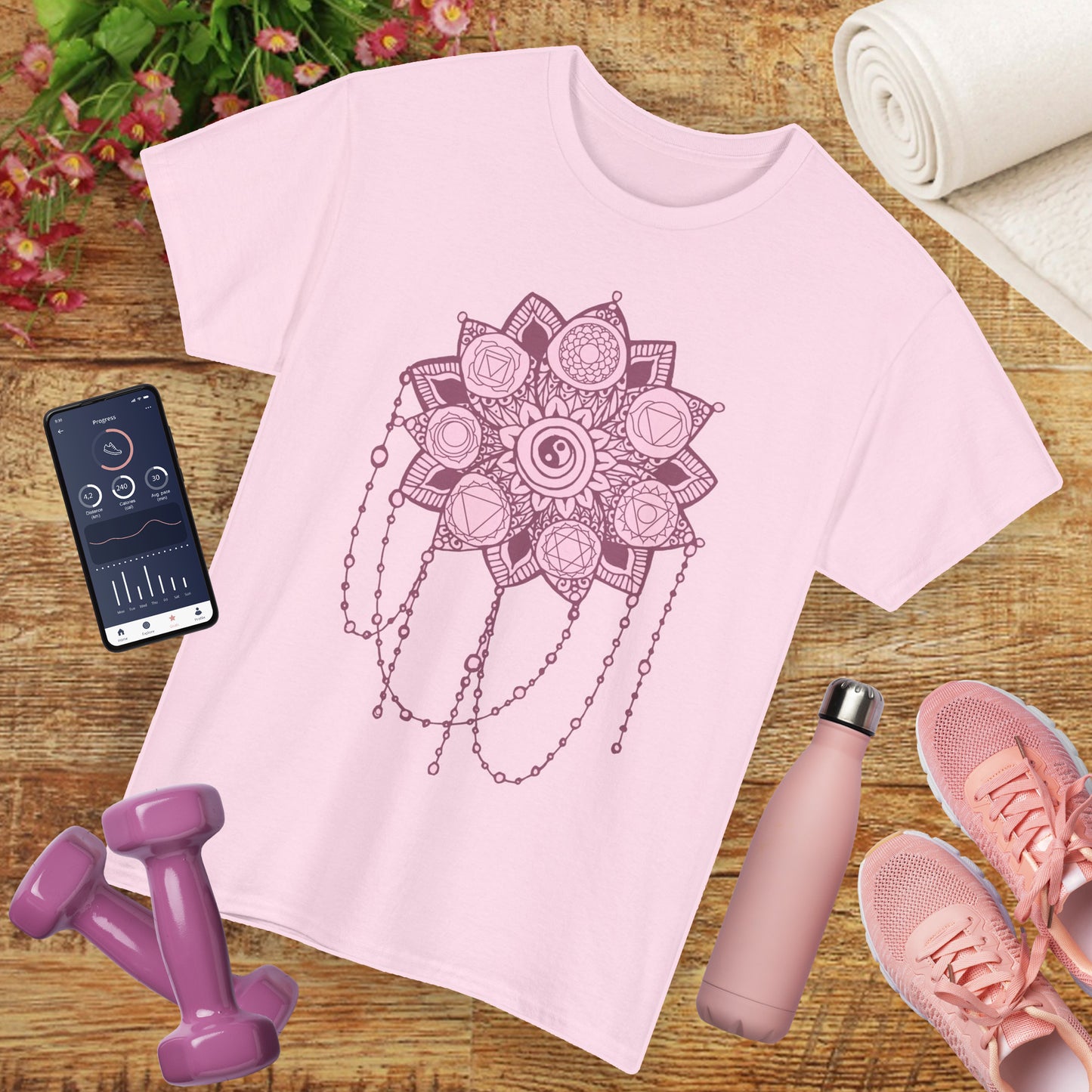 🌸Boho Harmony Heavy Cotton Tee - Pink Mandala & Yin Yang Vibes