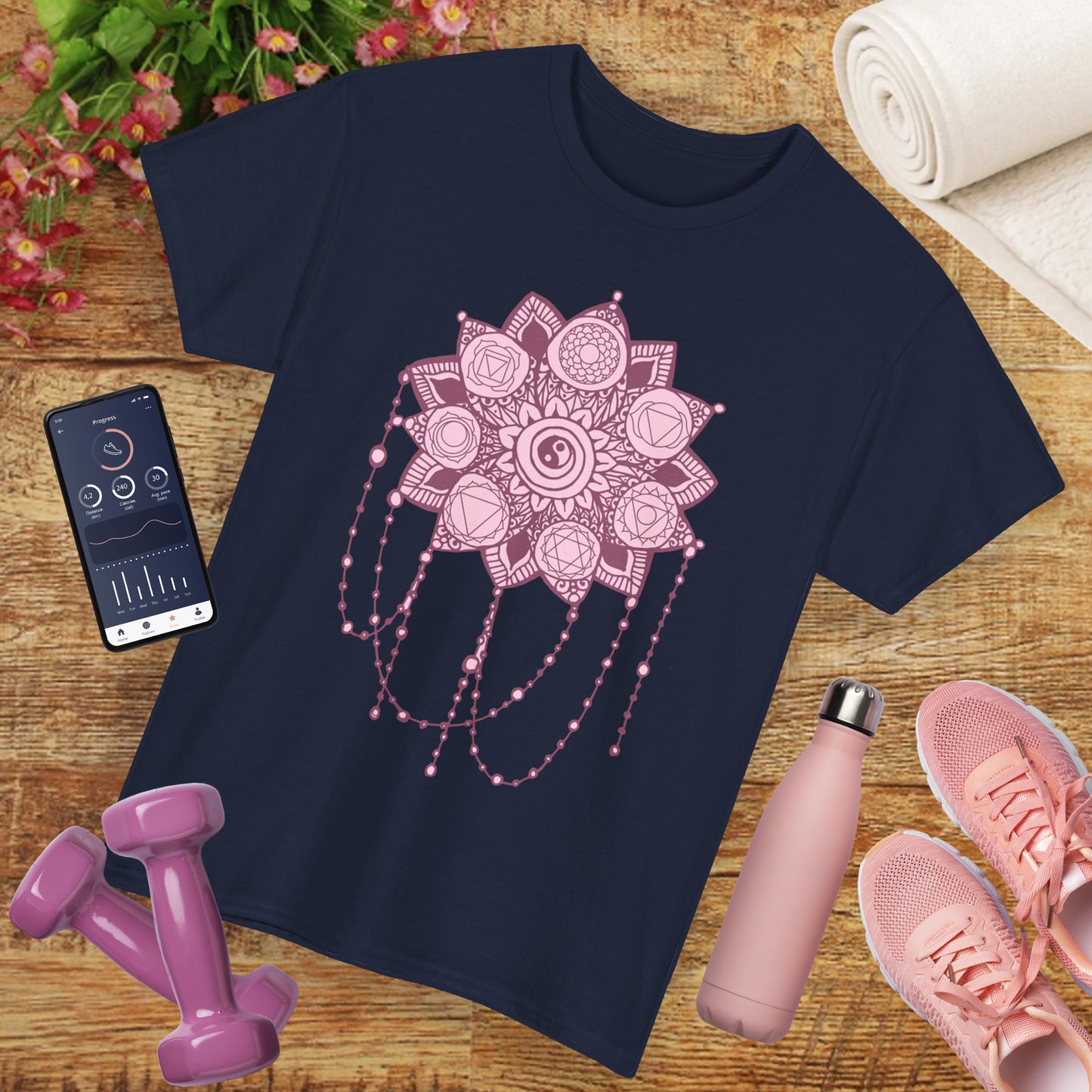 🌸Boho Harmony Heavy Cotton Tee - Pink Mandala & Yin Yang Vibes