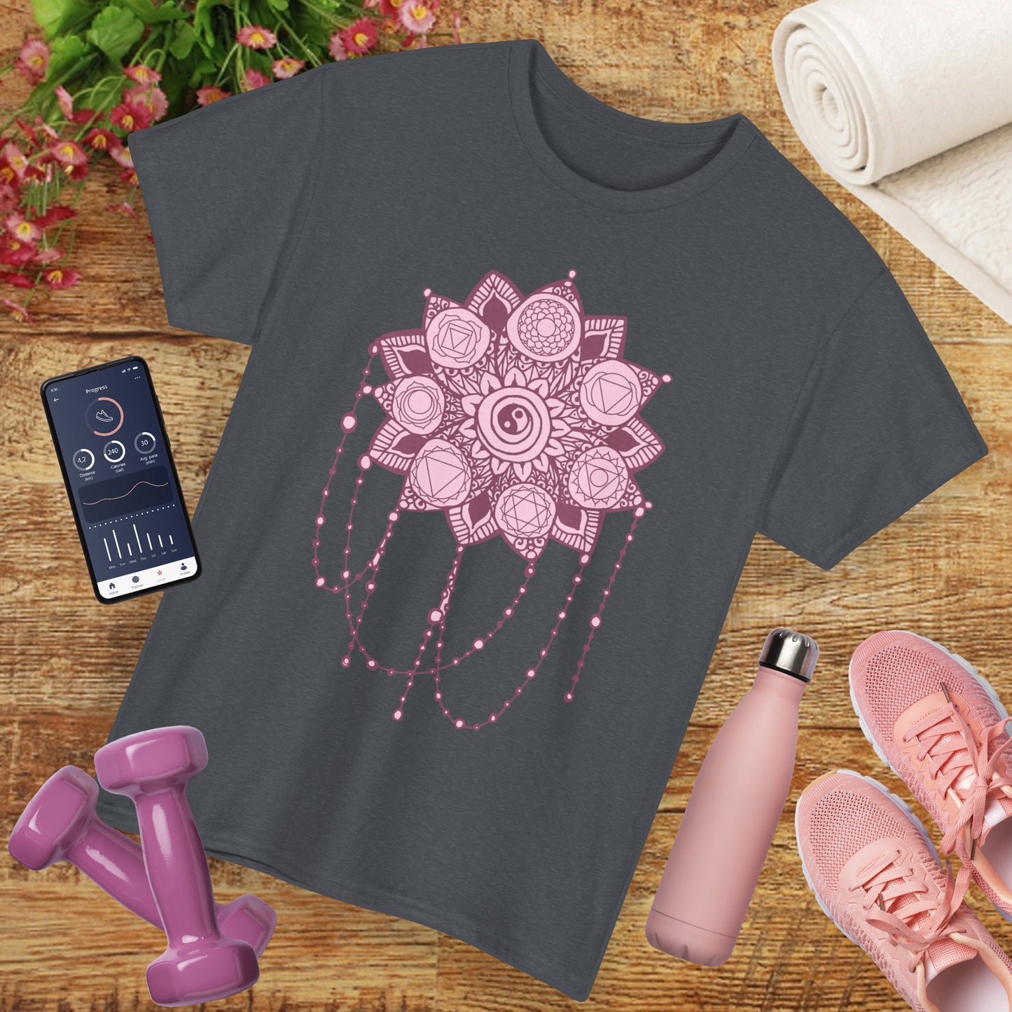 🌸Boho Harmony Heavy Cotton Tee - Pink Mandala & Yin Yang Vibes