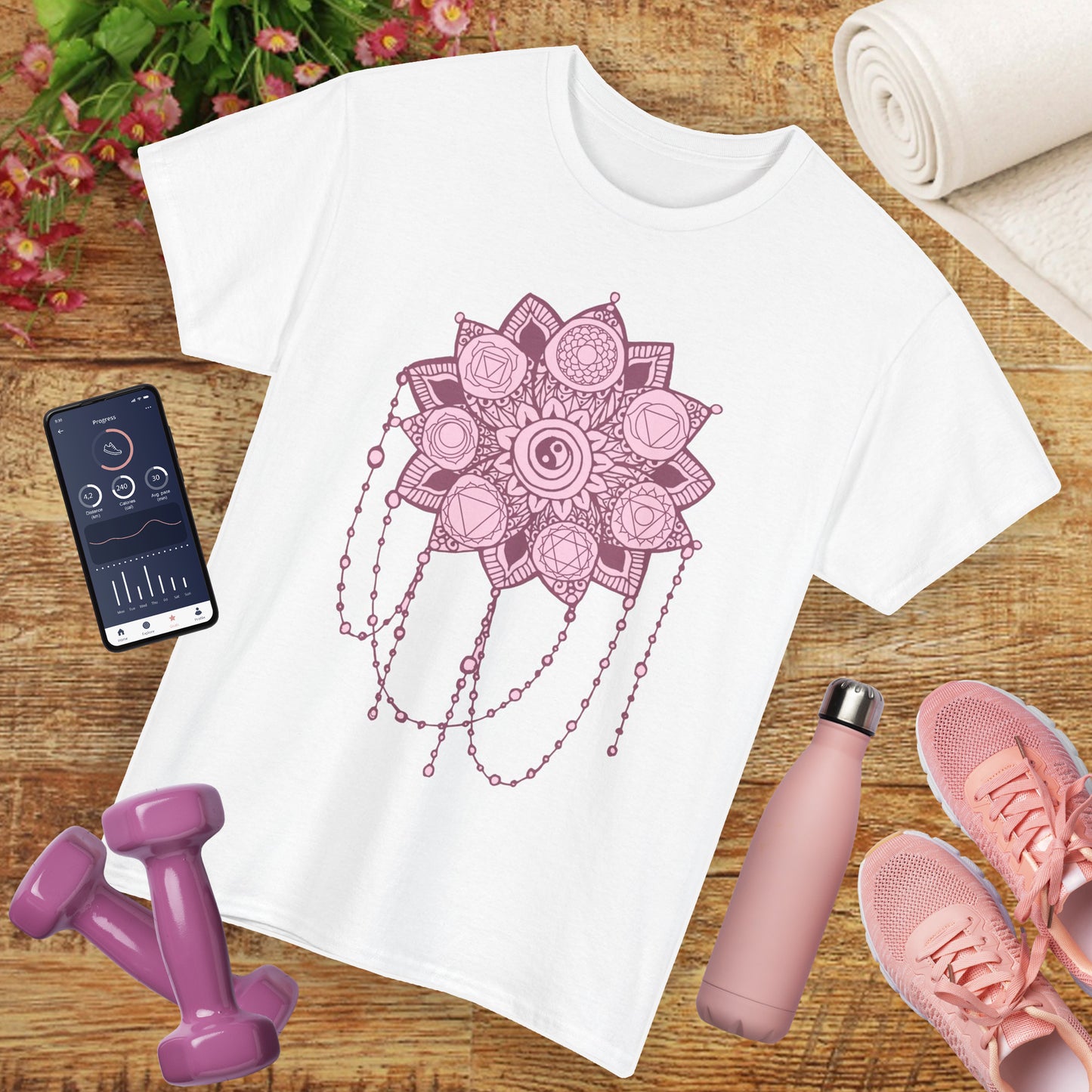 🌸Boho Harmony Heavy Cotton Tee - Pink Mandala & Yin Yang Vibes