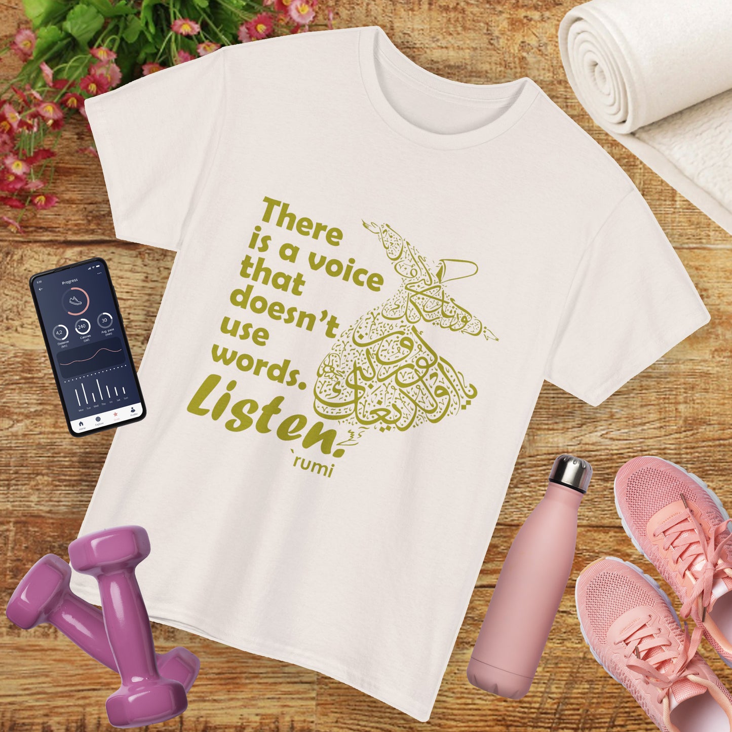 Listen Deeply - Rumi Quote - Whirling Dervish Heavy Cotton Tee