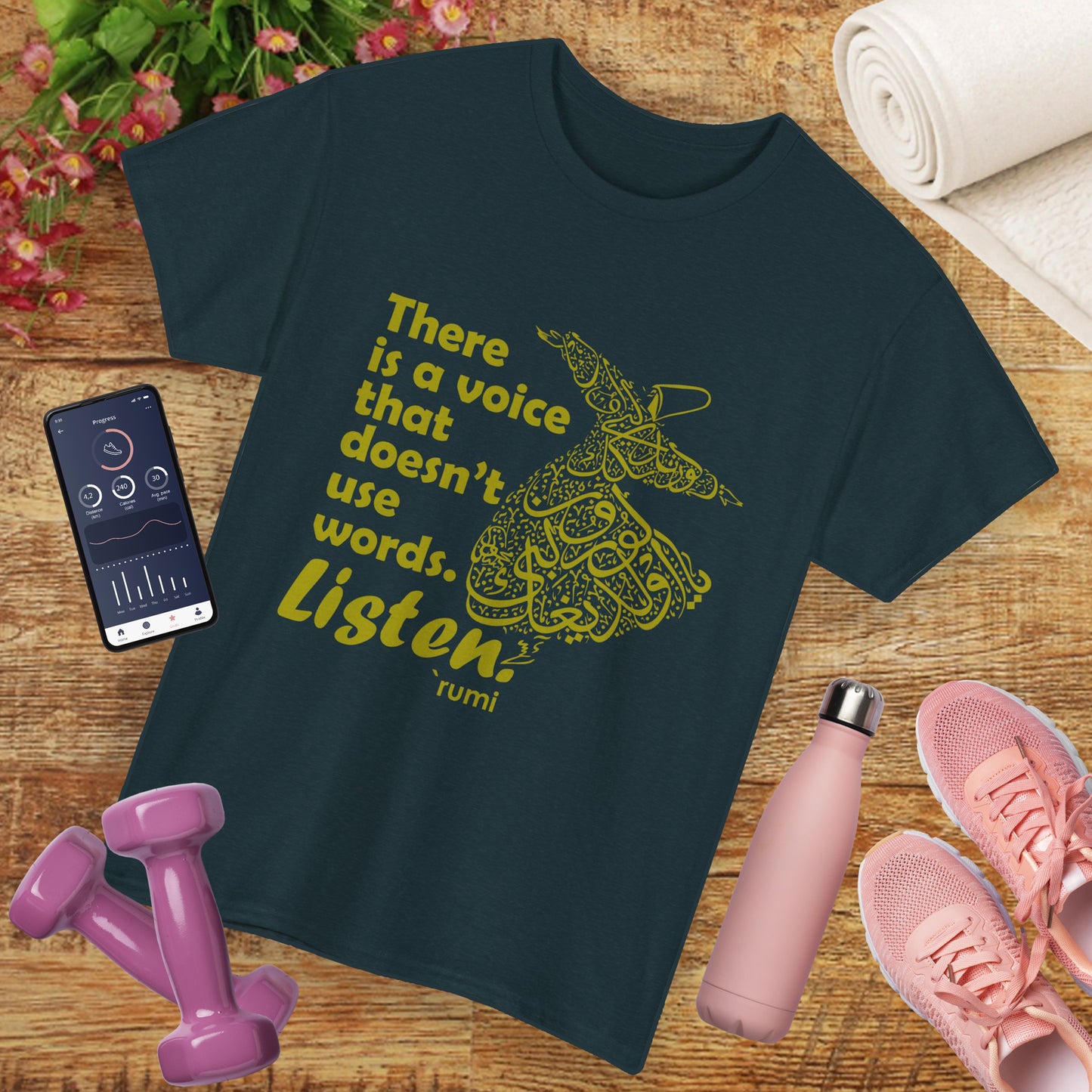 Listen Deeply - Rumi Quote - Whirling Dervish Heavy Cotton Tee