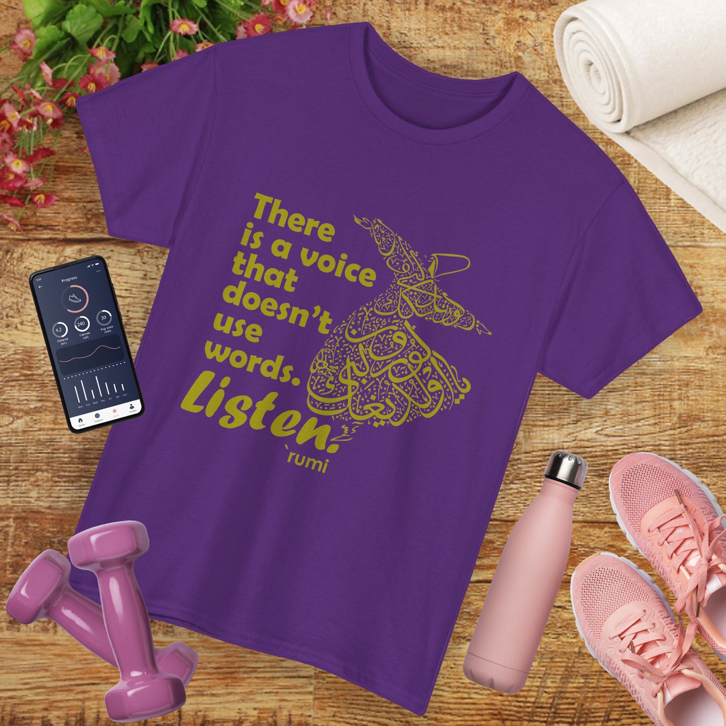 Listen Deeply - Rumi Quote - Whirling Dervish Heavy Cotton Tee