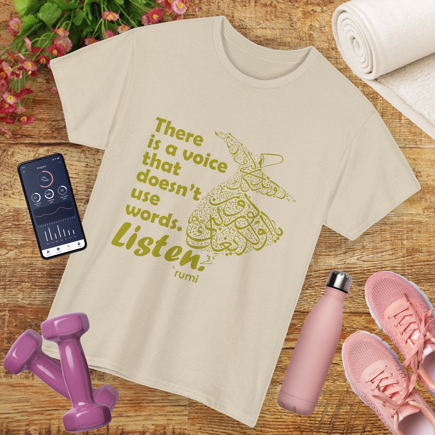 Listen Deeply - Rumi Quote - Whirling Dervish Heavy Cotton Tee