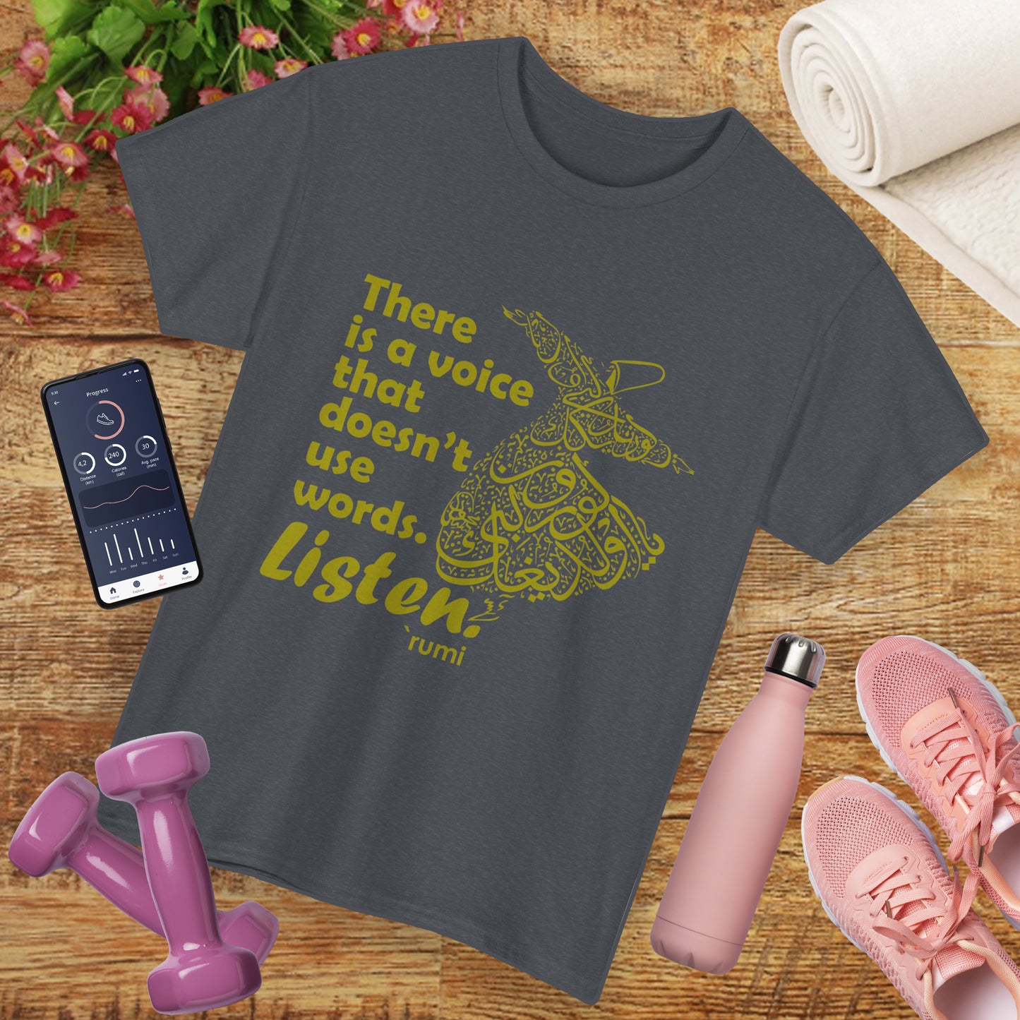 Listen Deeply - Rumi Quote - Whirling Dervish Heavy Cotton Tee