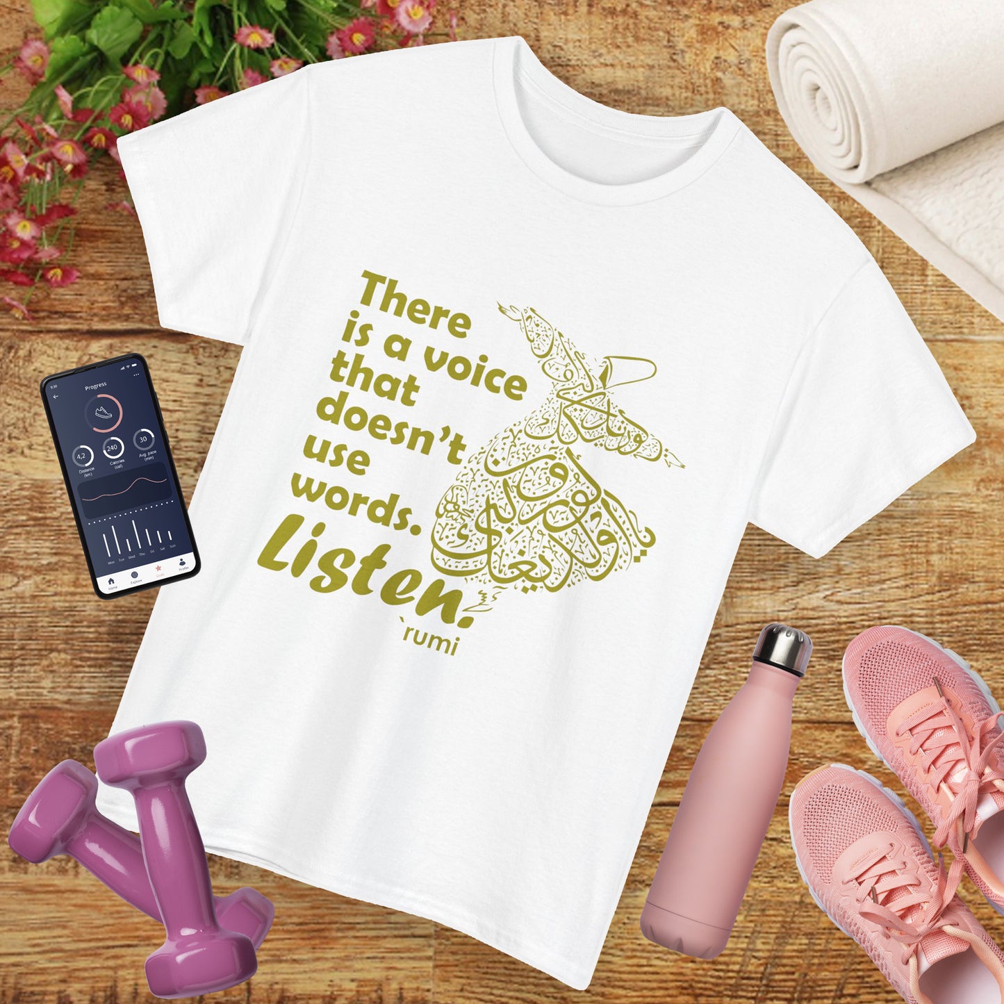 Listen Deeply - Rumi Quote - Whirling Dervish Heavy Cotton Tee