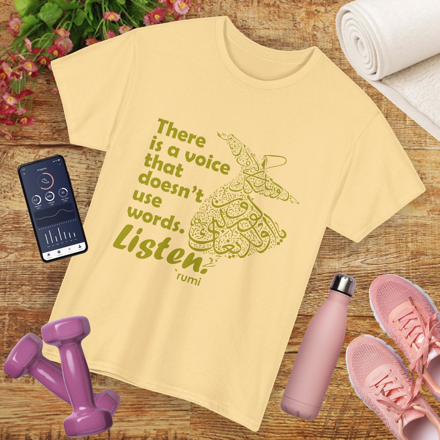 Listen Deeply - Rumi Quote - Whirling Dervish Heavy Cotton Tee