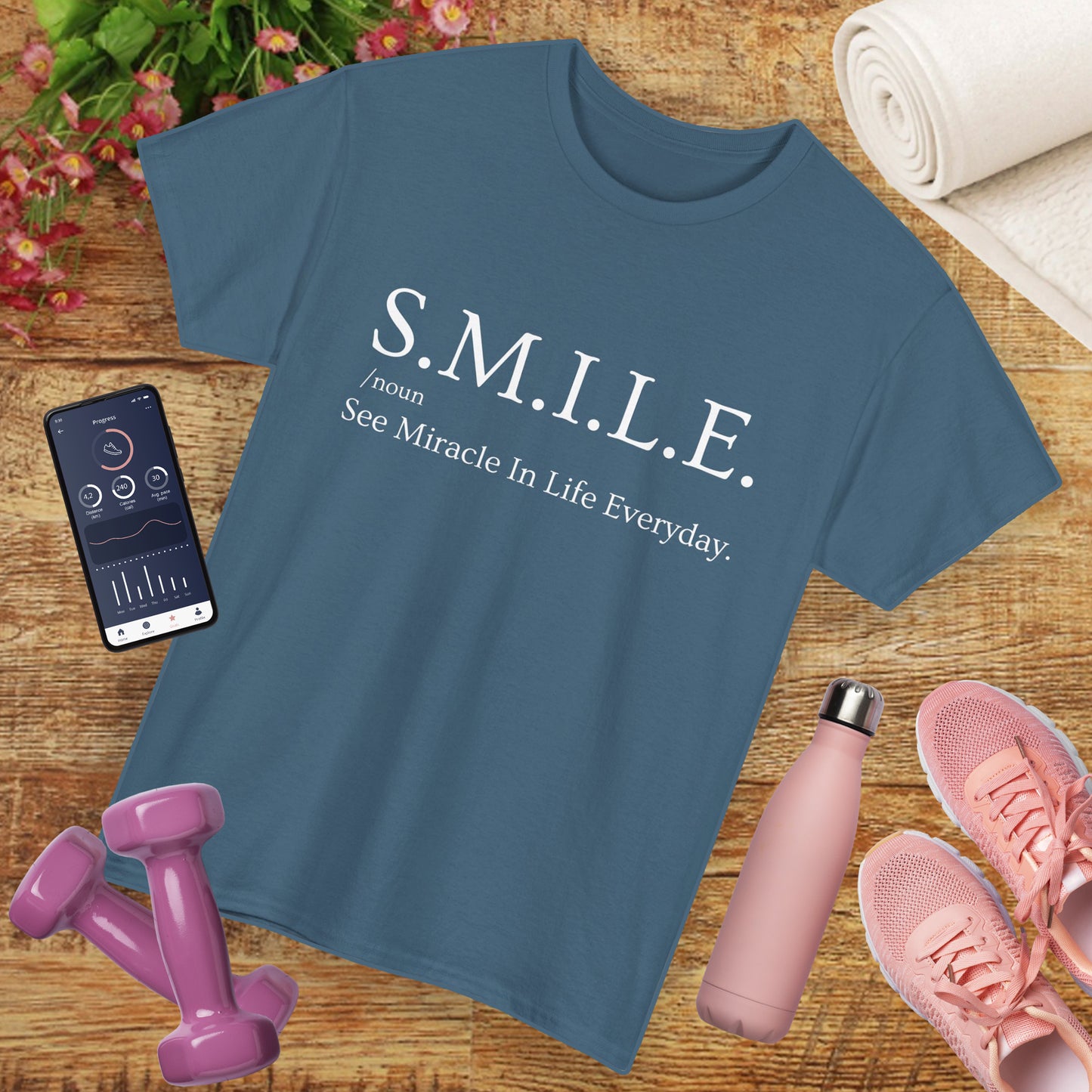 🌼 S.M.I.L.E. Acronym Heavy Cotton Tee - A Daily Dose of Positivity