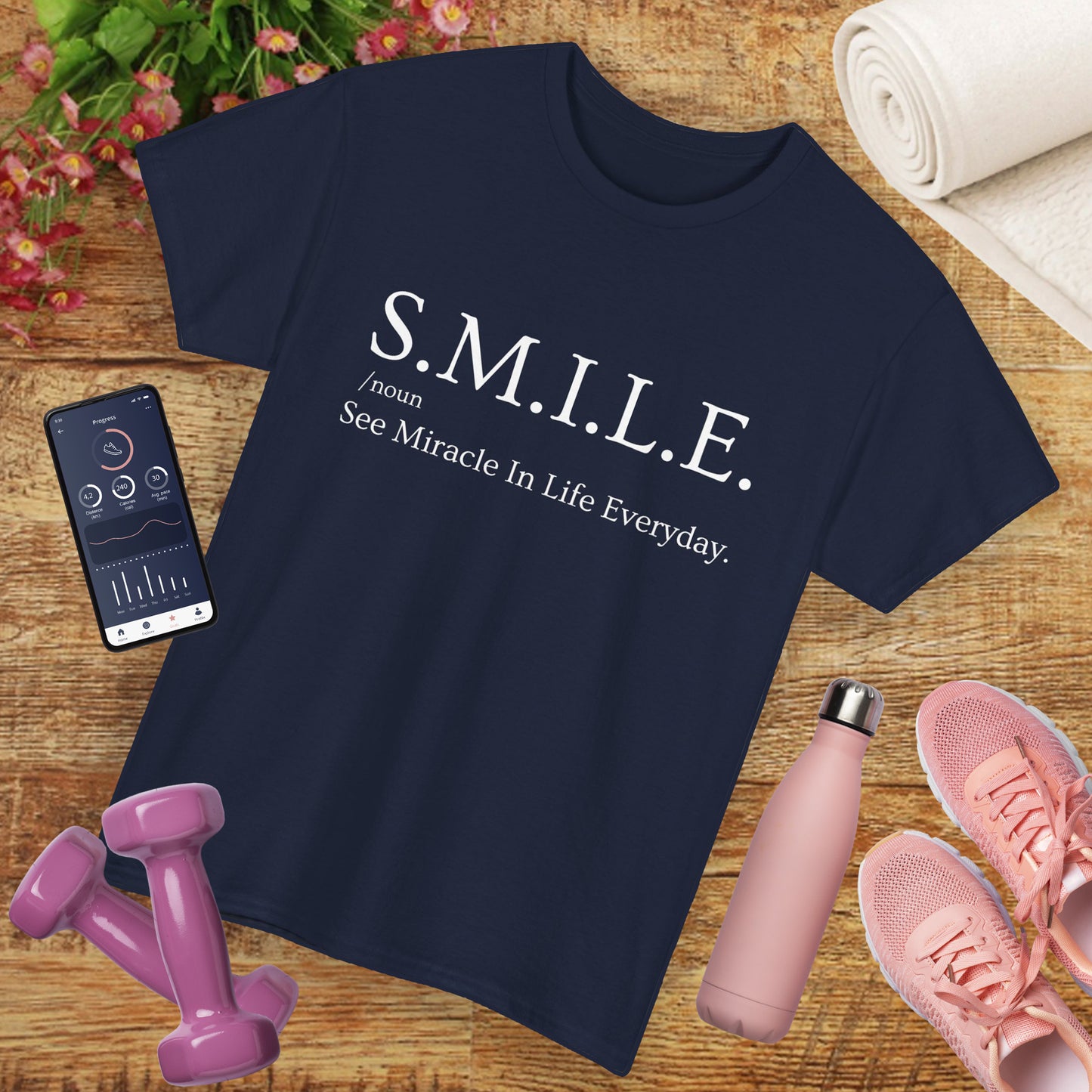 🌼 S.M.I.L.E. Acronym Heavy Cotton Tee - A Daily Dose of Positivity