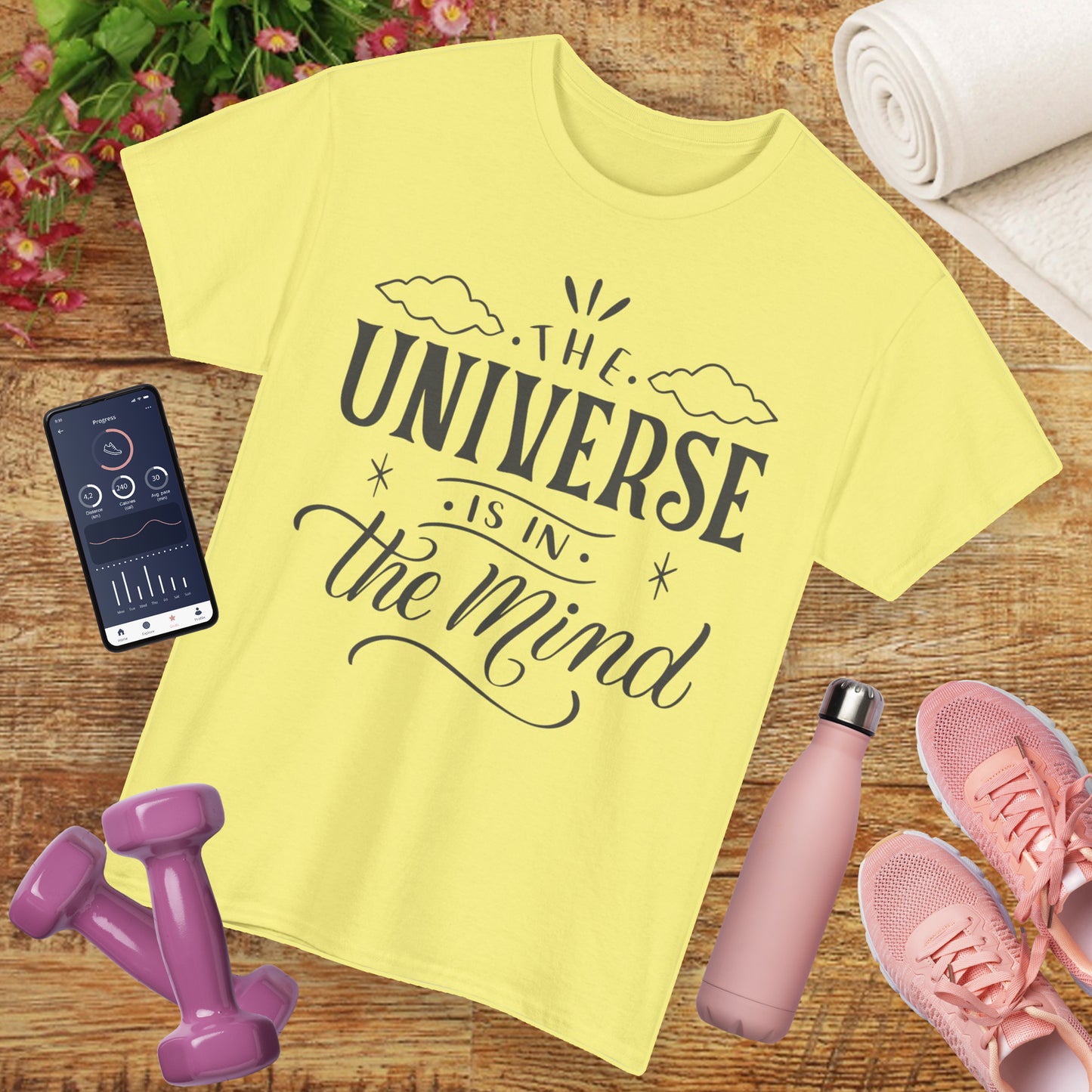 “The Universe Is in the Mind” Cosmic Quote Heavy Cotton Tee