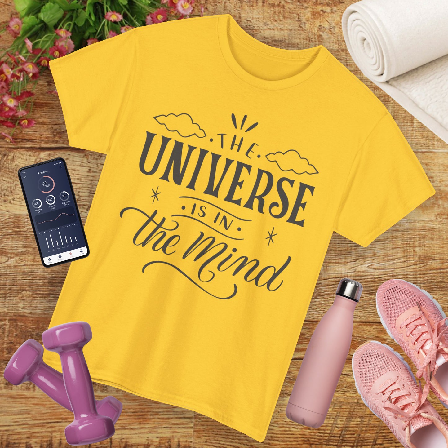 “The Universe Is in the Mind” Cosmic Quote Heavy Cotton Tee